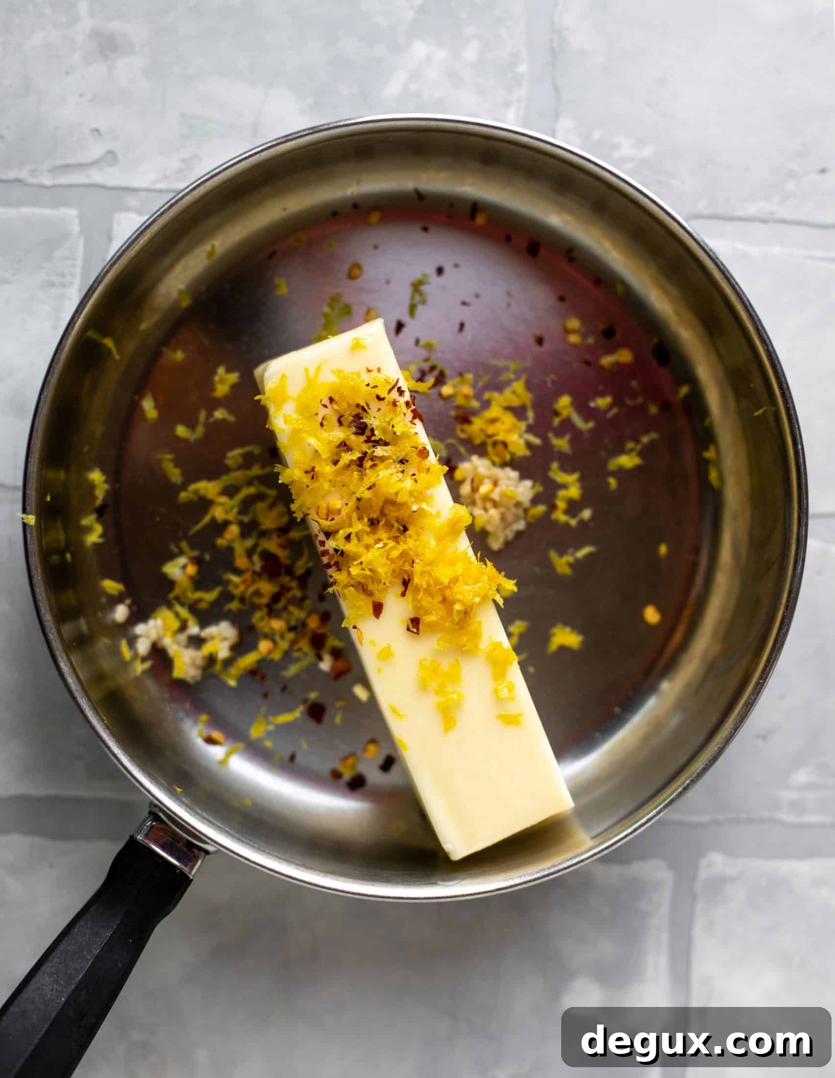 butter, lemon zest, chili flakes, garlic