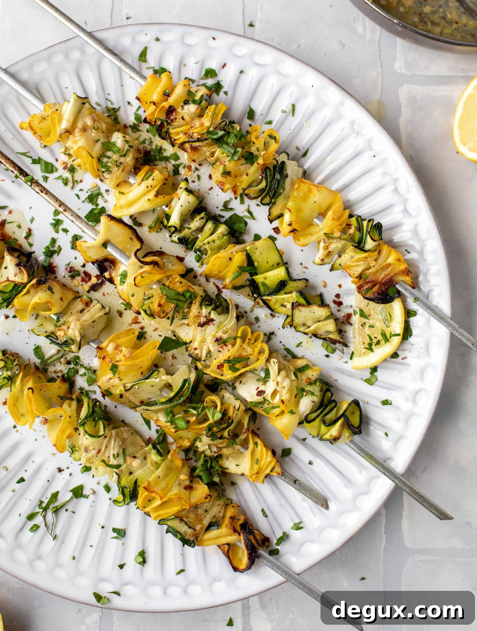 zucchini skewers with spicy lemon garlic butter