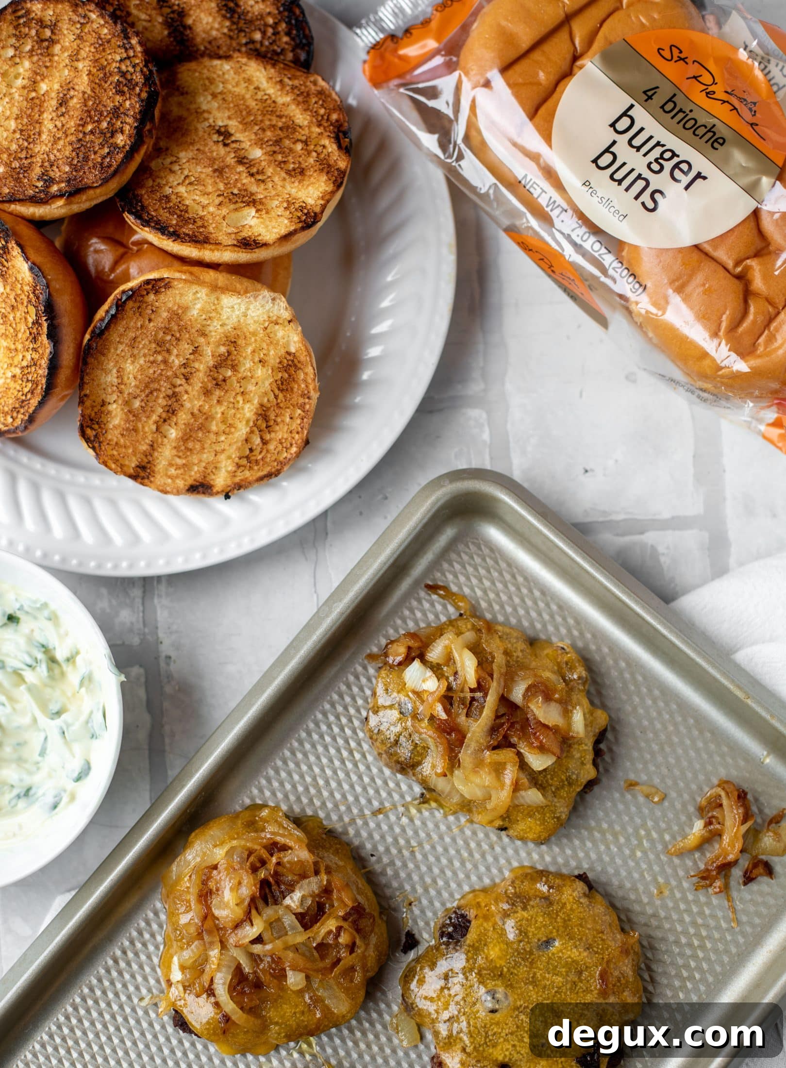caramelized onion smash burger set up