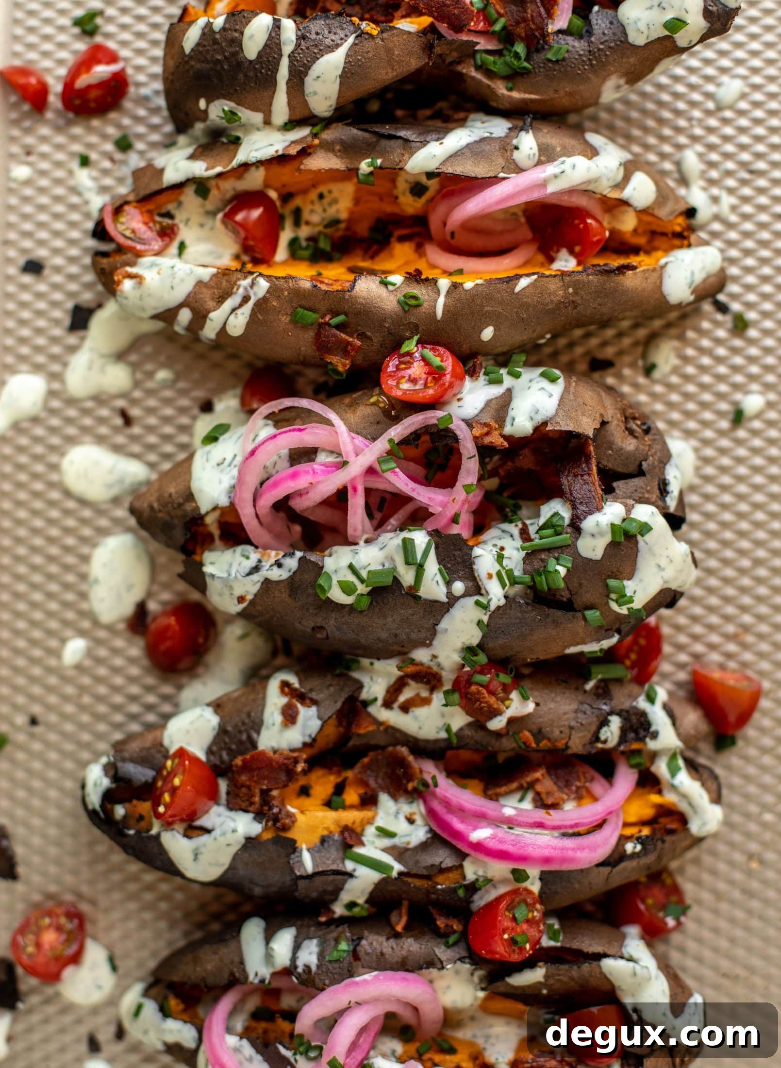 Grilled Whole Sweet Potatoes with Bacon and Ranch Dressing 5 grilled whole sweet potatoes with homemade ranch