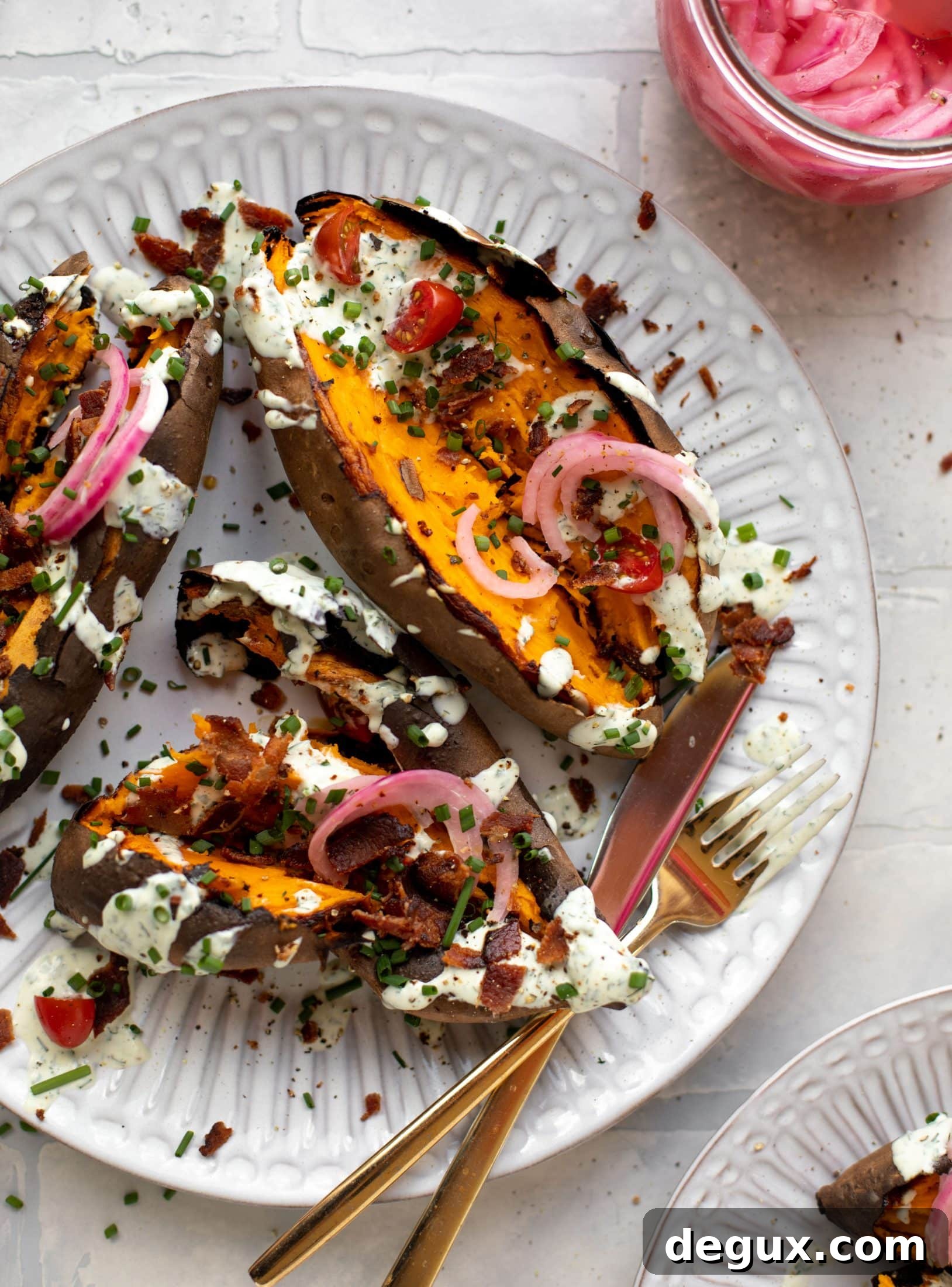 Grilled Whole Sweet Potatoes with Bacon and Ranch Dressing 7 grilled whole sweet potatoes with homemade ranch