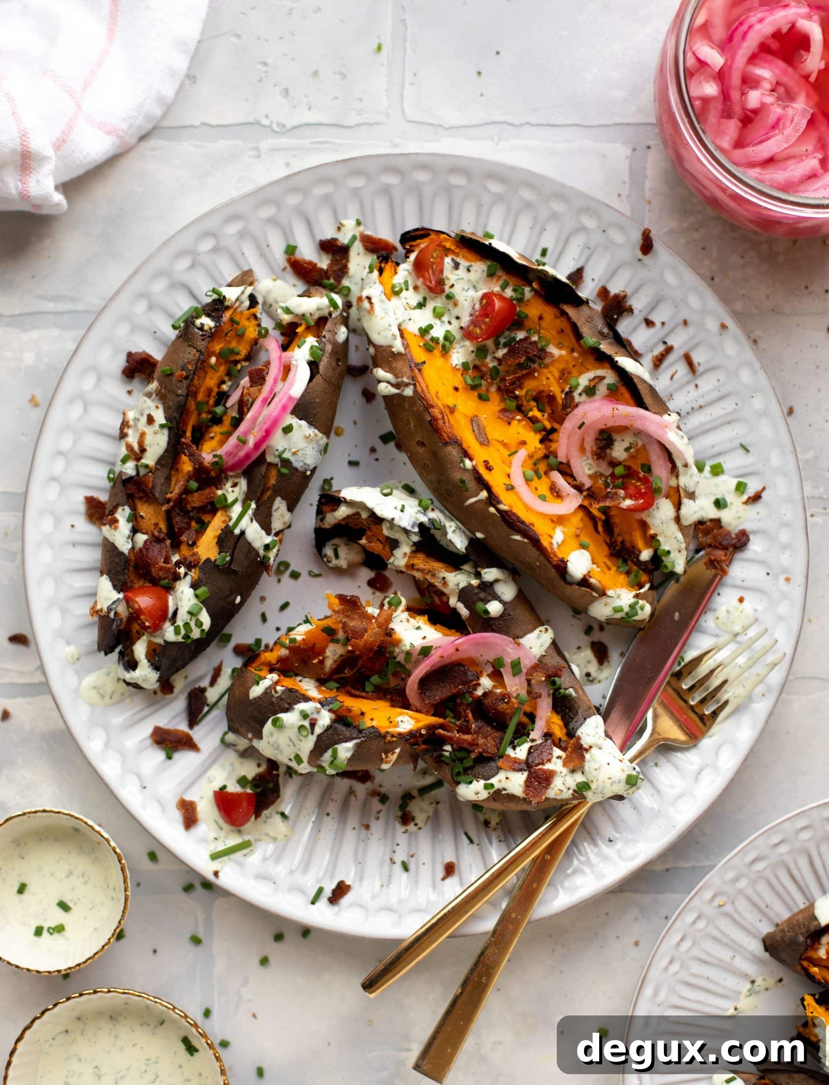 Grilled Whole Sweet Potatoes with Bacon and Ranch Dressing 9 grilled whole sweet potatoes with homemade ranch