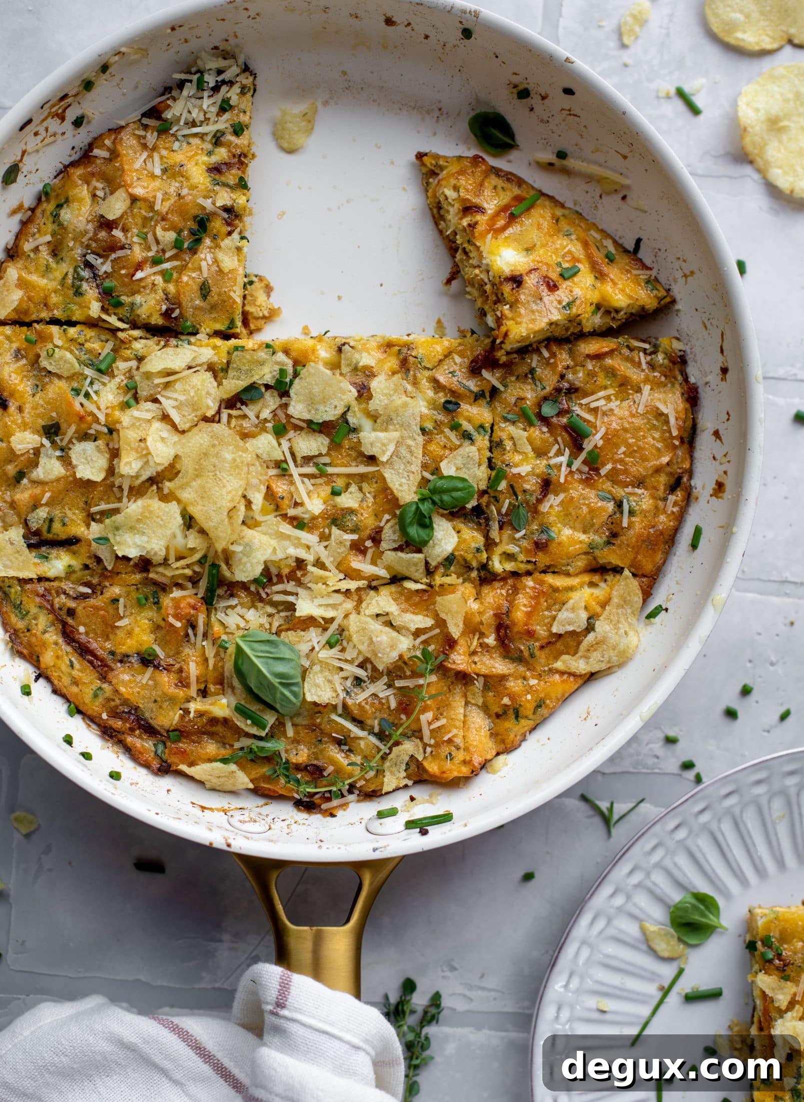 Crispy Potato Chip Frittata with Caramelized Onions 10 potato chip frittata with fresh herbs