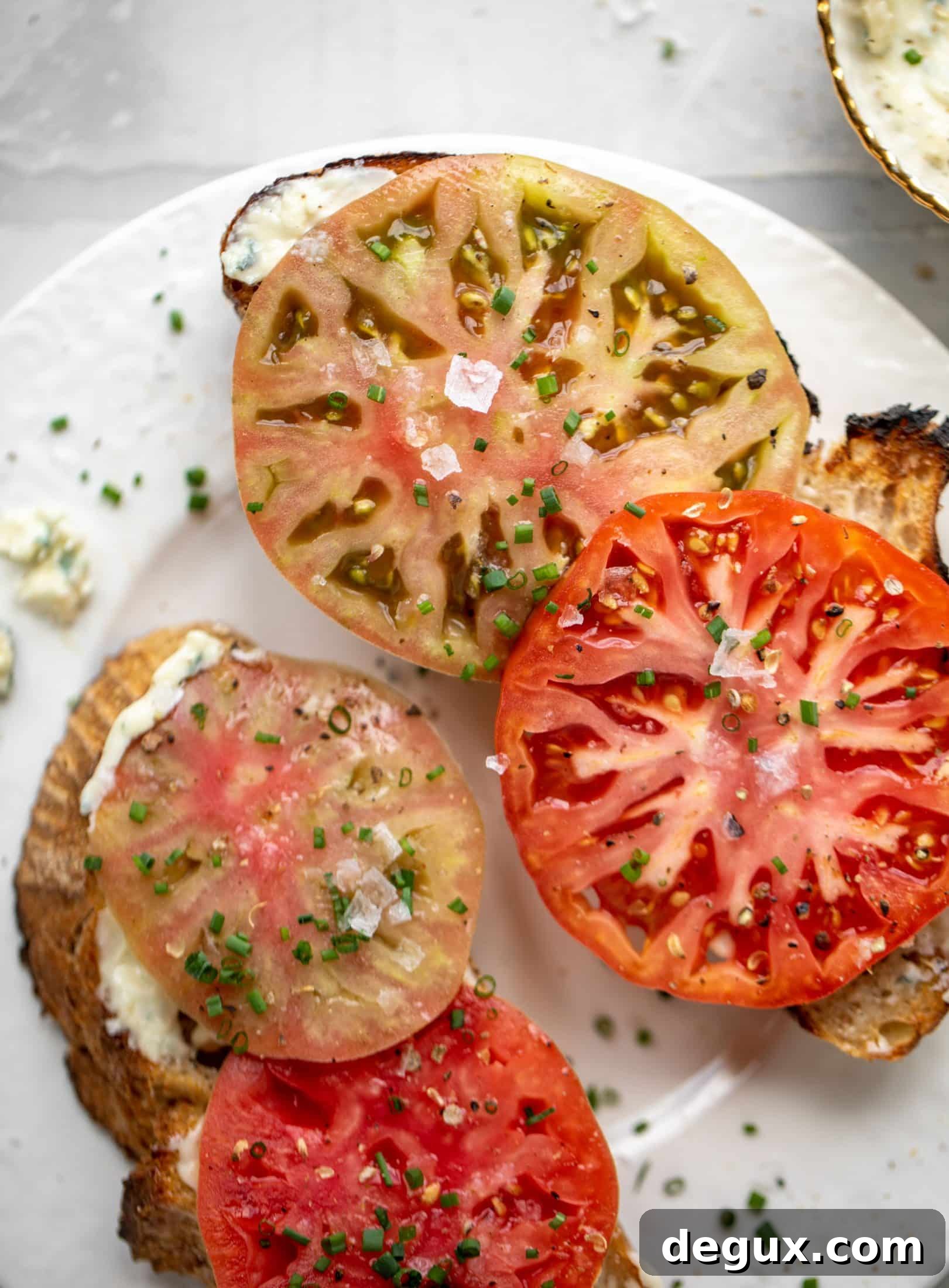 tomato toast with blue cheese mayo