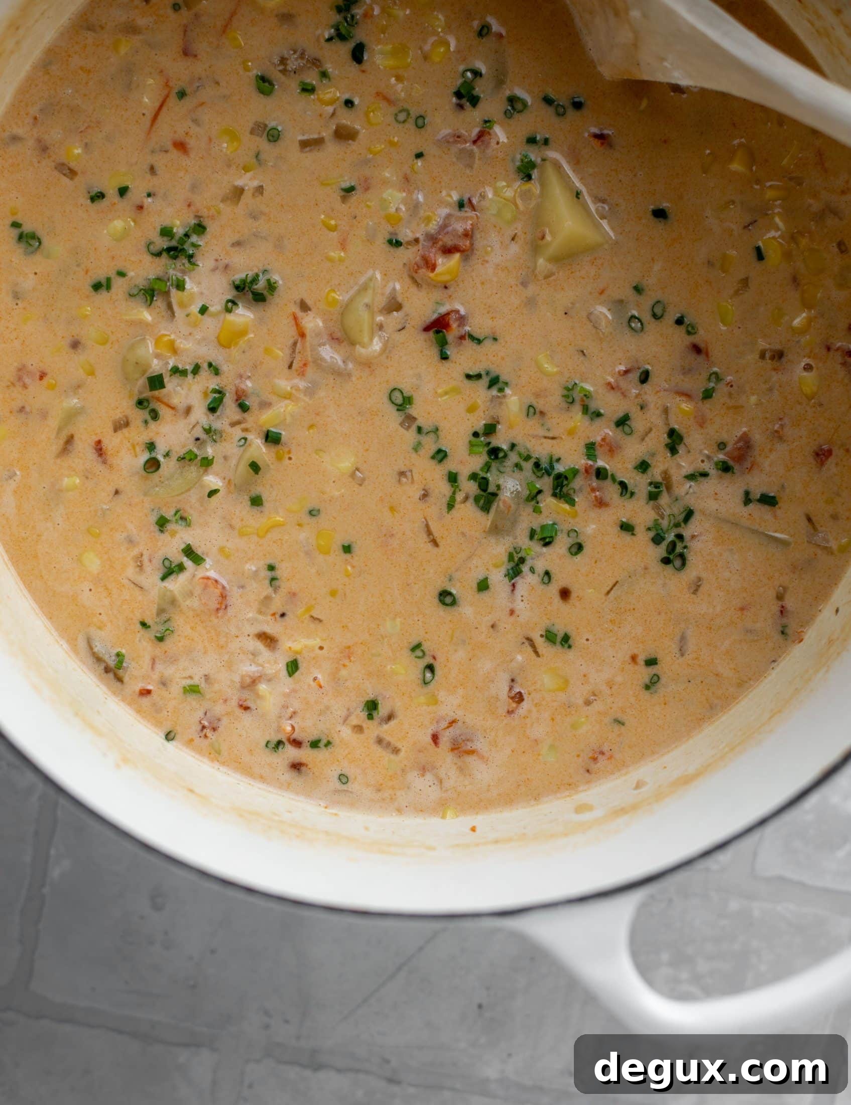 creamy corn chowder in a pot