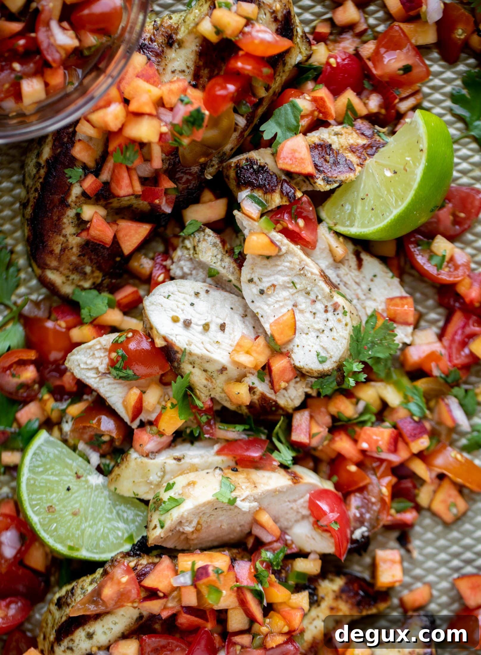 Grilled Cilantro-Lime Chicken with Fresh Peach Pico de Gallo 9 grilled cilantro lime chicken with peach pico de gallo