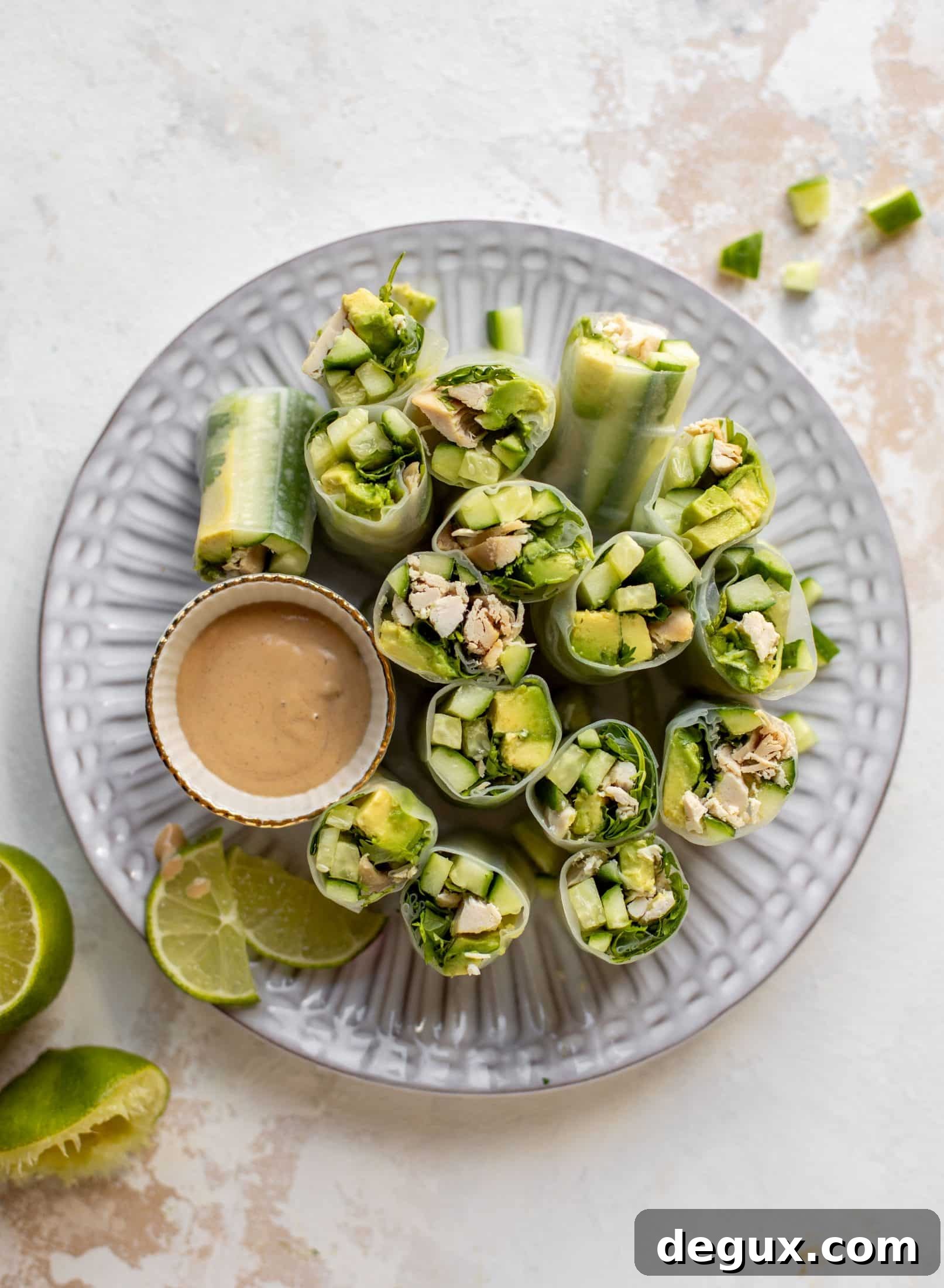 Avocado Chicken Summer Rolls with Coconut-Peanut Dipping Sauce 6 avocado summer rolls