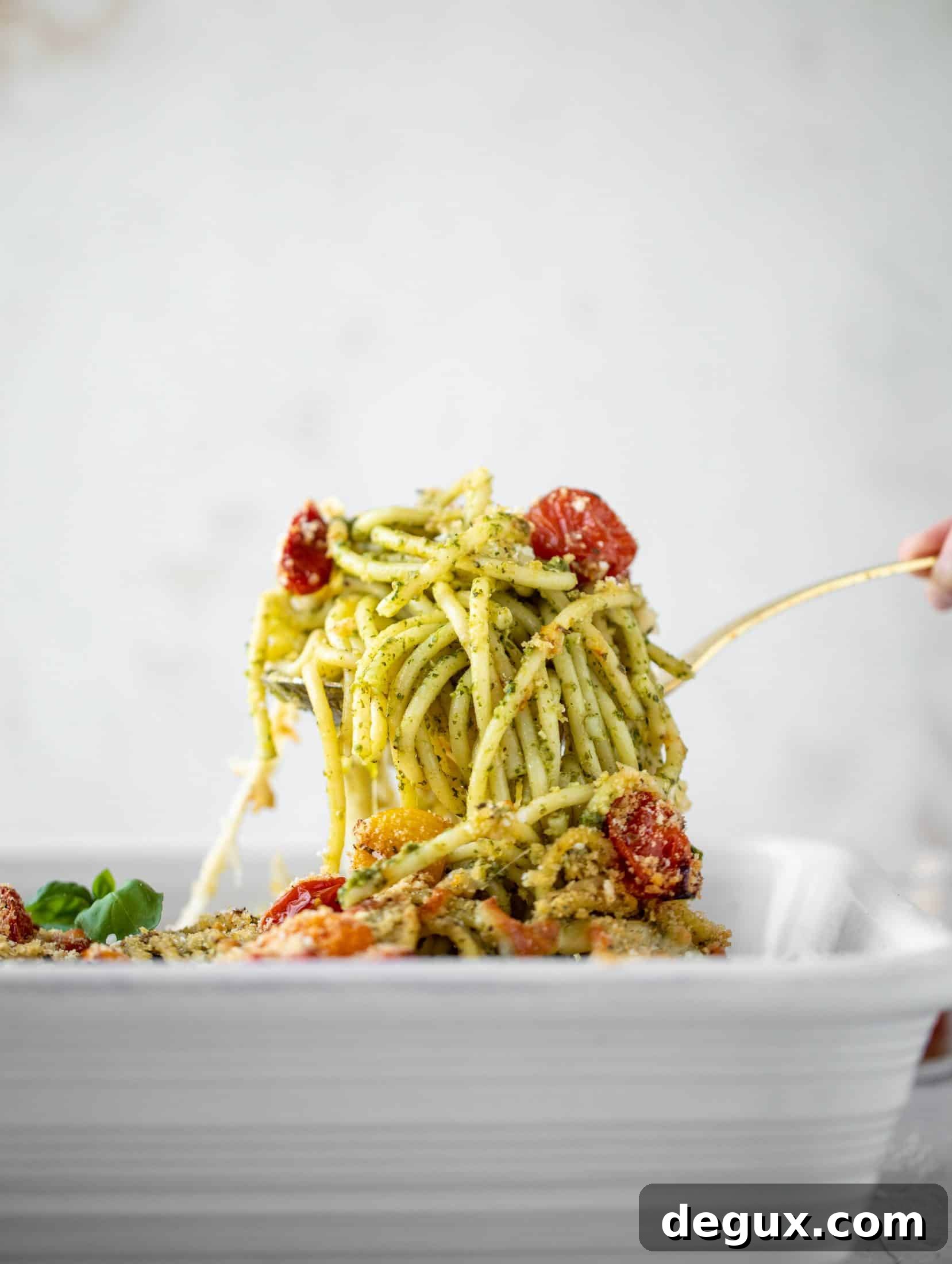 baked pesto pasta spoonful