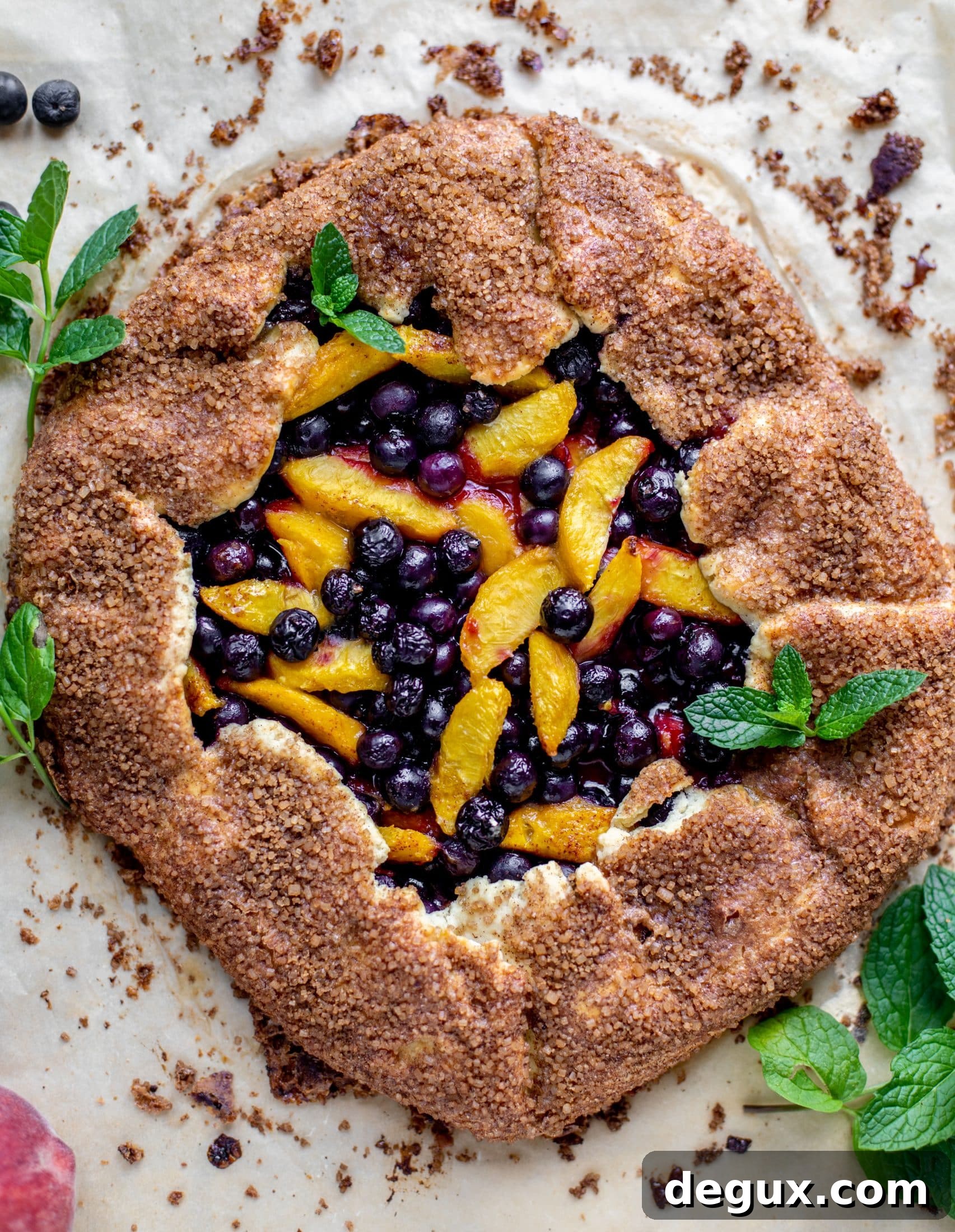 blueberry peach galette with cinnamon sugar galette