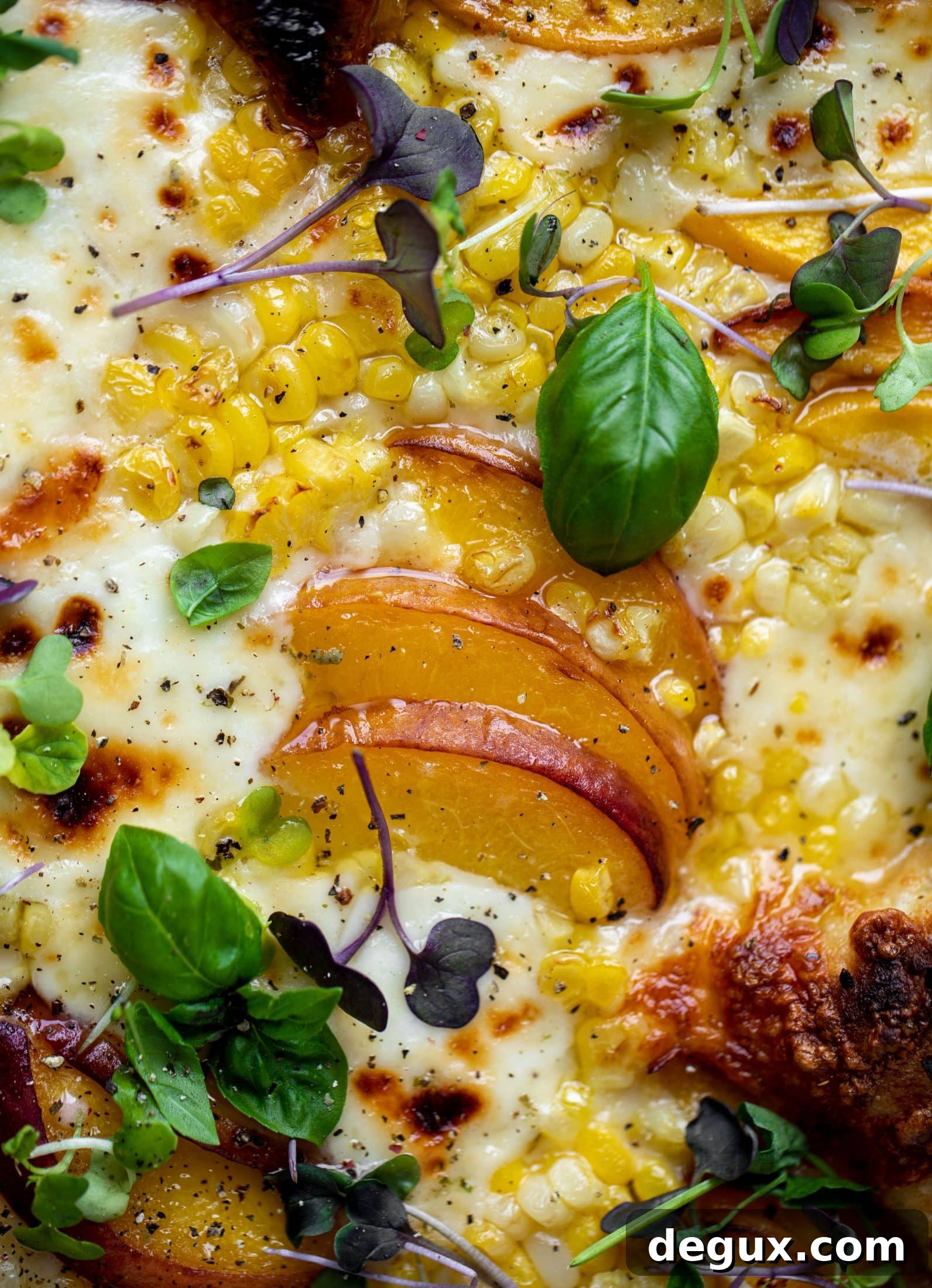 Grilled Peach Pizza with Corn & Chili Garlic Sauce Recipe 8 grilled peach pizza with corn and chili garlic oil