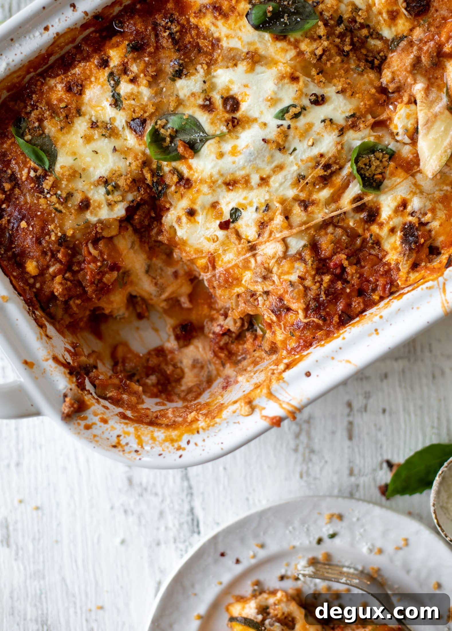 Zucchini Lasagna Bolognese with Spicy Basil Breadcrumb Topping 11 zucchini lasagna bolognese