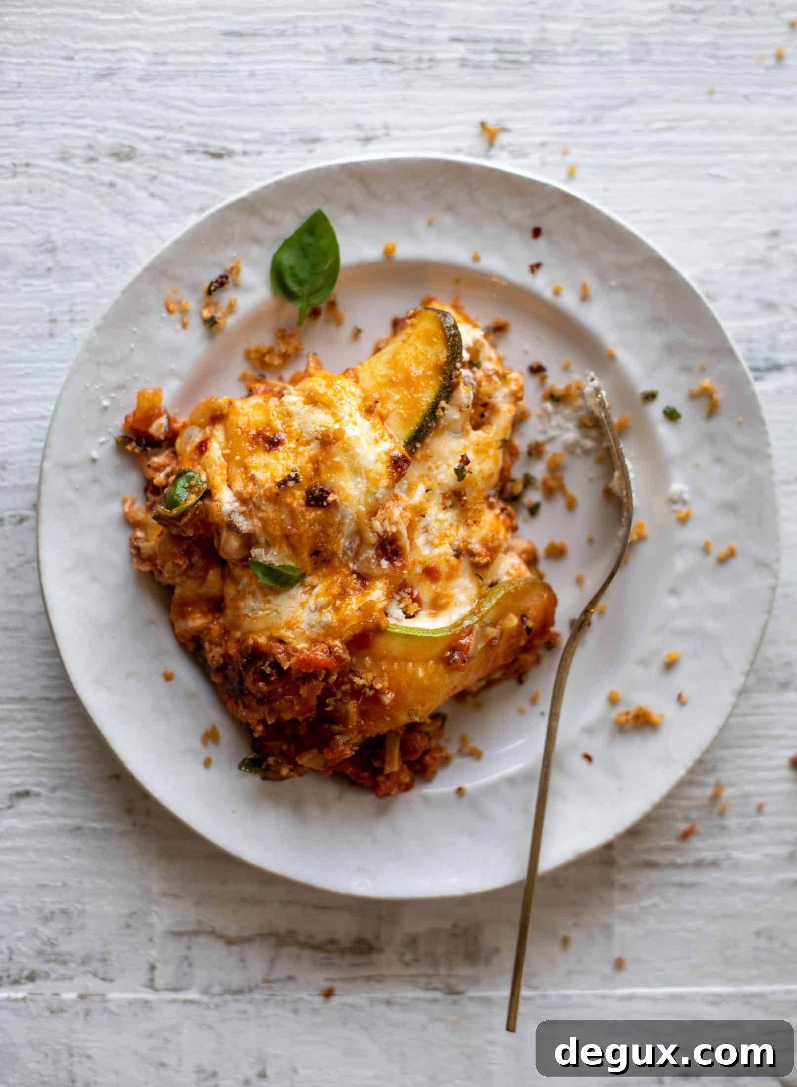 Zucchini Lasagna Bolognese with Spicy Basil Breadcrumb Topping 12 sliced zucchini lasagna bolognese