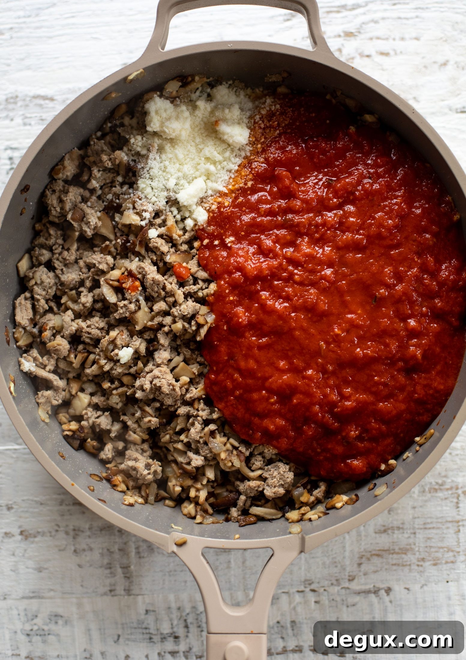 Zucchini Lasagna Bolognese with Spicy Basil Breadcrumb Topping 4 making turkey bolognese