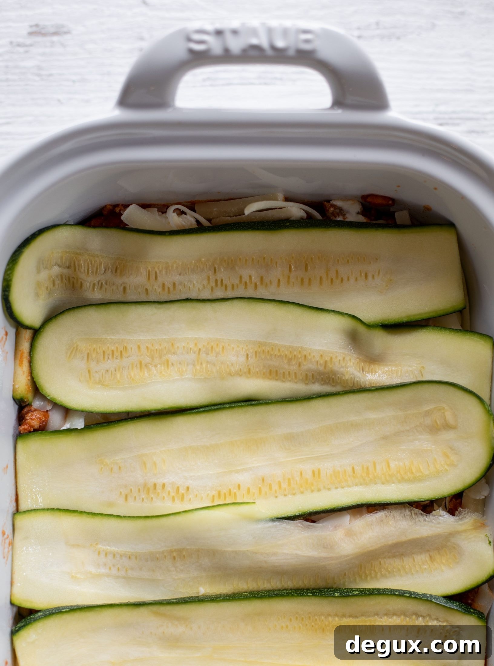 Zucchini Lasagna Bolognese with Spicy Basil Breadcrumb Topping 7 zucchini layers in lasagna