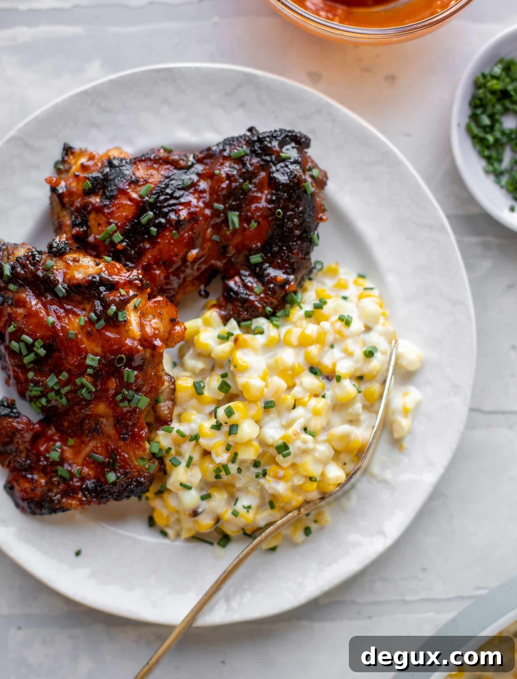 chipotle bbq beer chicken with creamed corn