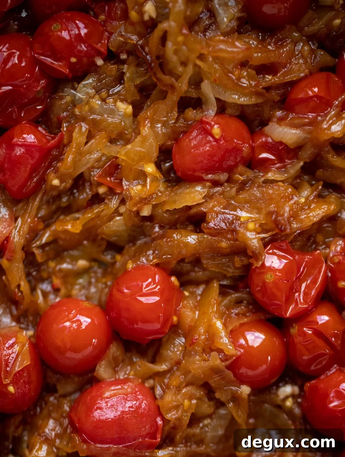 Caramelized Onion and Burst Tomato Pasta Skillet Recipe 4 caramelized onions and burst cherry tomatoes