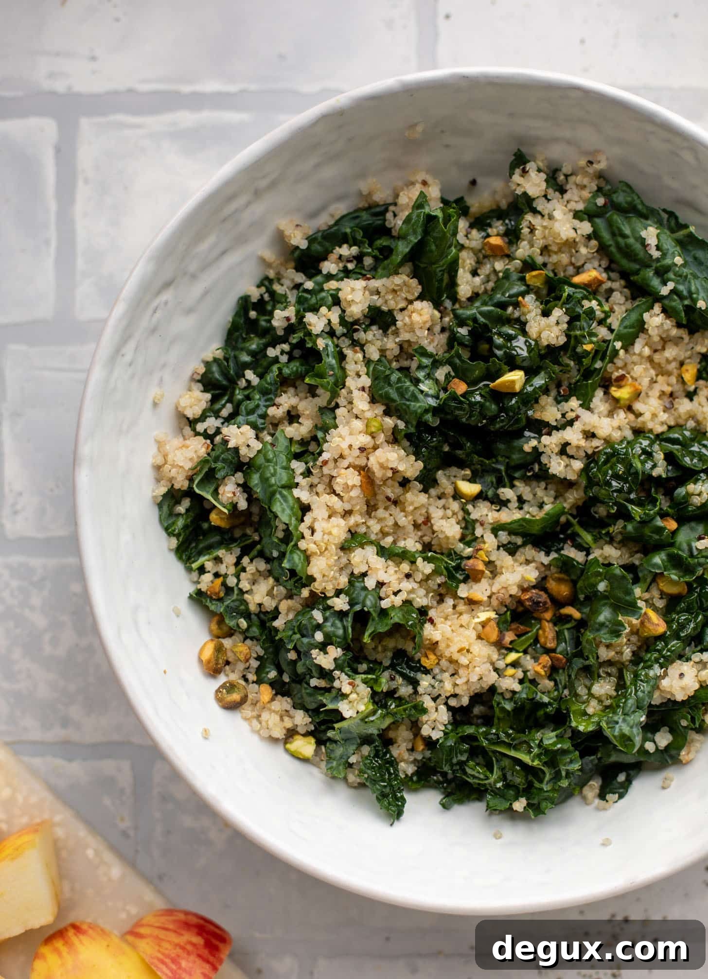 kale with quinoa and pistachios