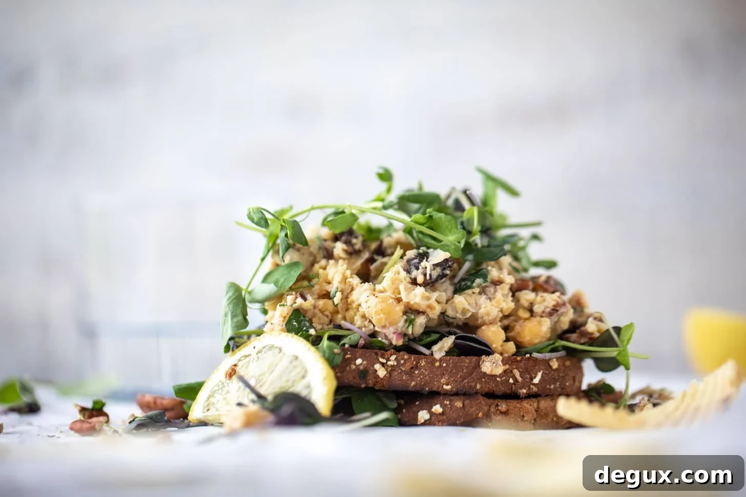 20-Minute Smashed Chickpea Salad for a Quick Flavorful Lunch 7 smashed chickpea salad on toast with micro greens
