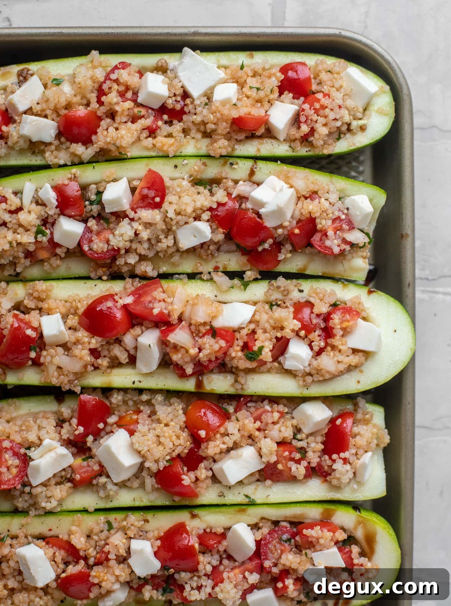 bruschetta quinoa zucchini boats before baking