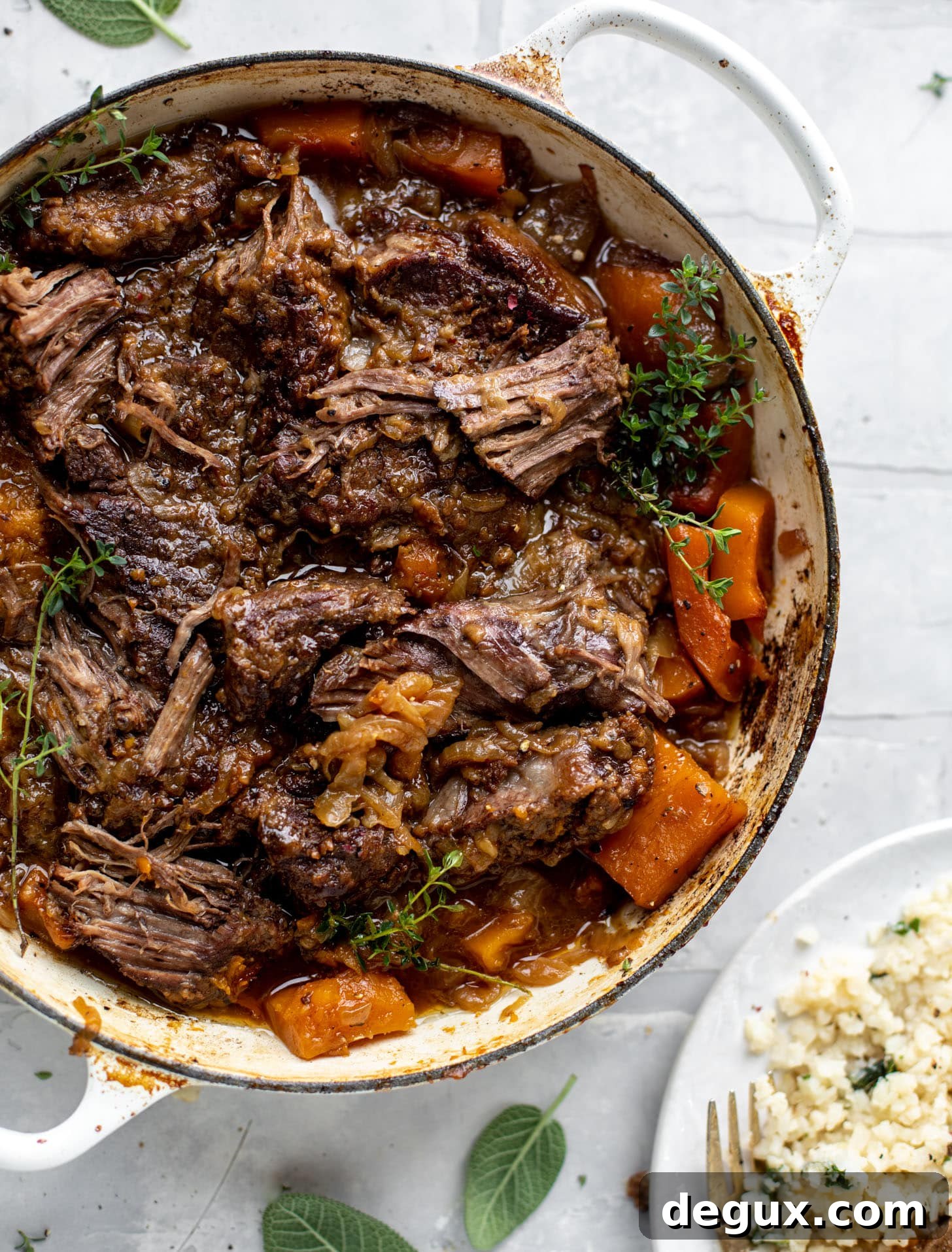 cider braised pot roast with caramelized onions and butternut squash