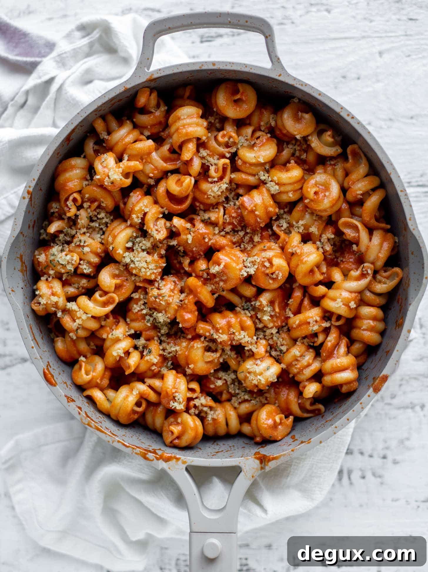 creamy vodka sauce pasta with rosemary toasted breadcrumbs
