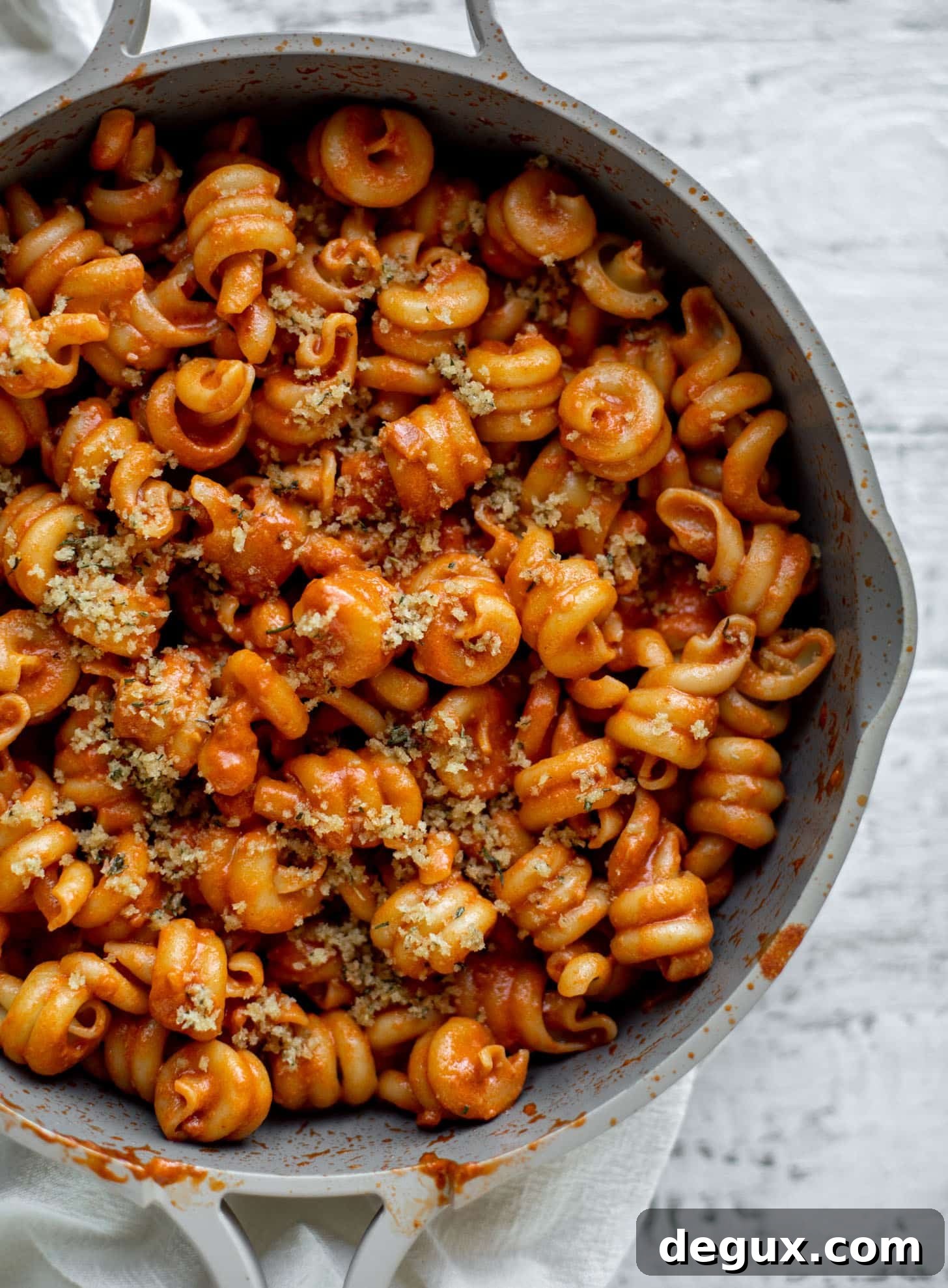 creamy vodka sauce pasta with rosemary toasted breadcrumbs