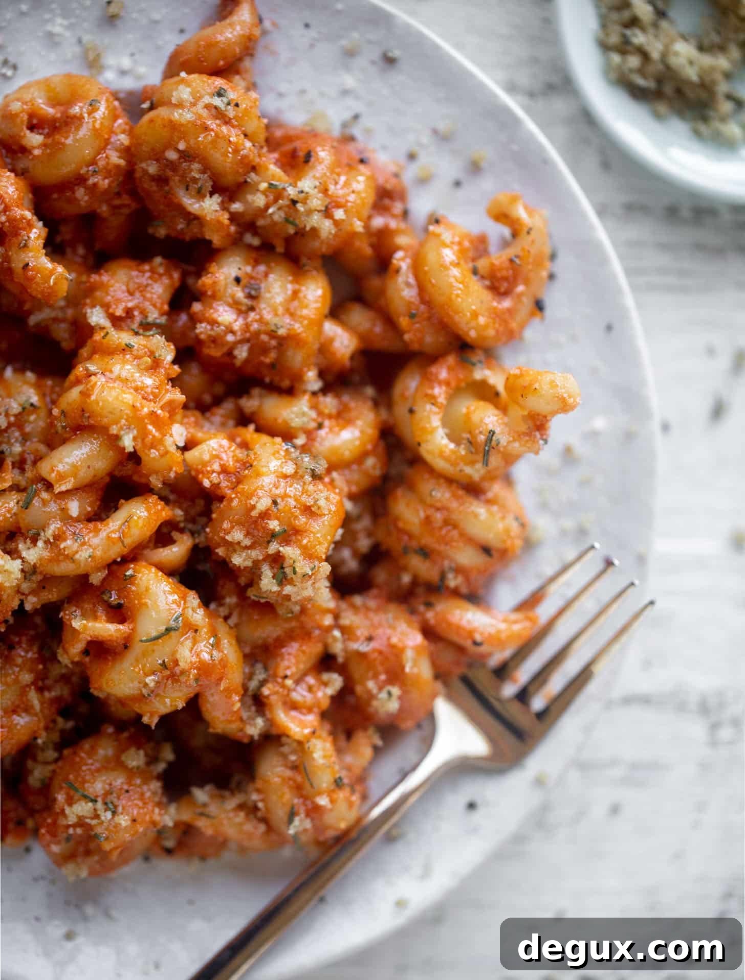 creamy vodka sauce pasta with rosemary toasted breadcrumbs