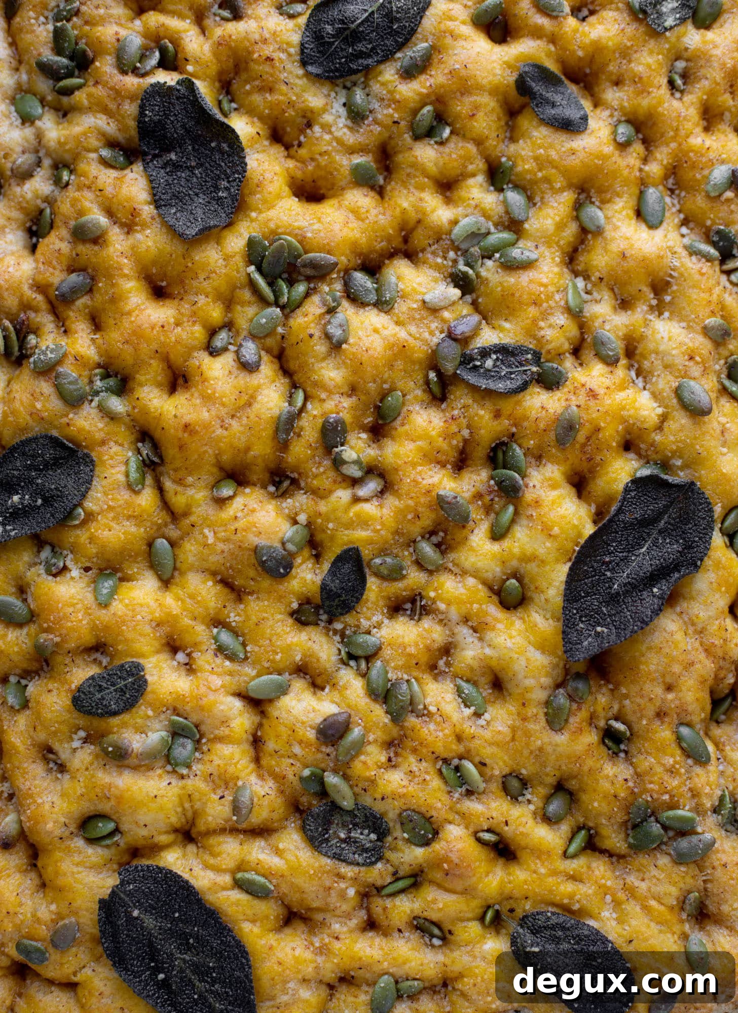 pumpkin focaccia bread with sage and pepitas