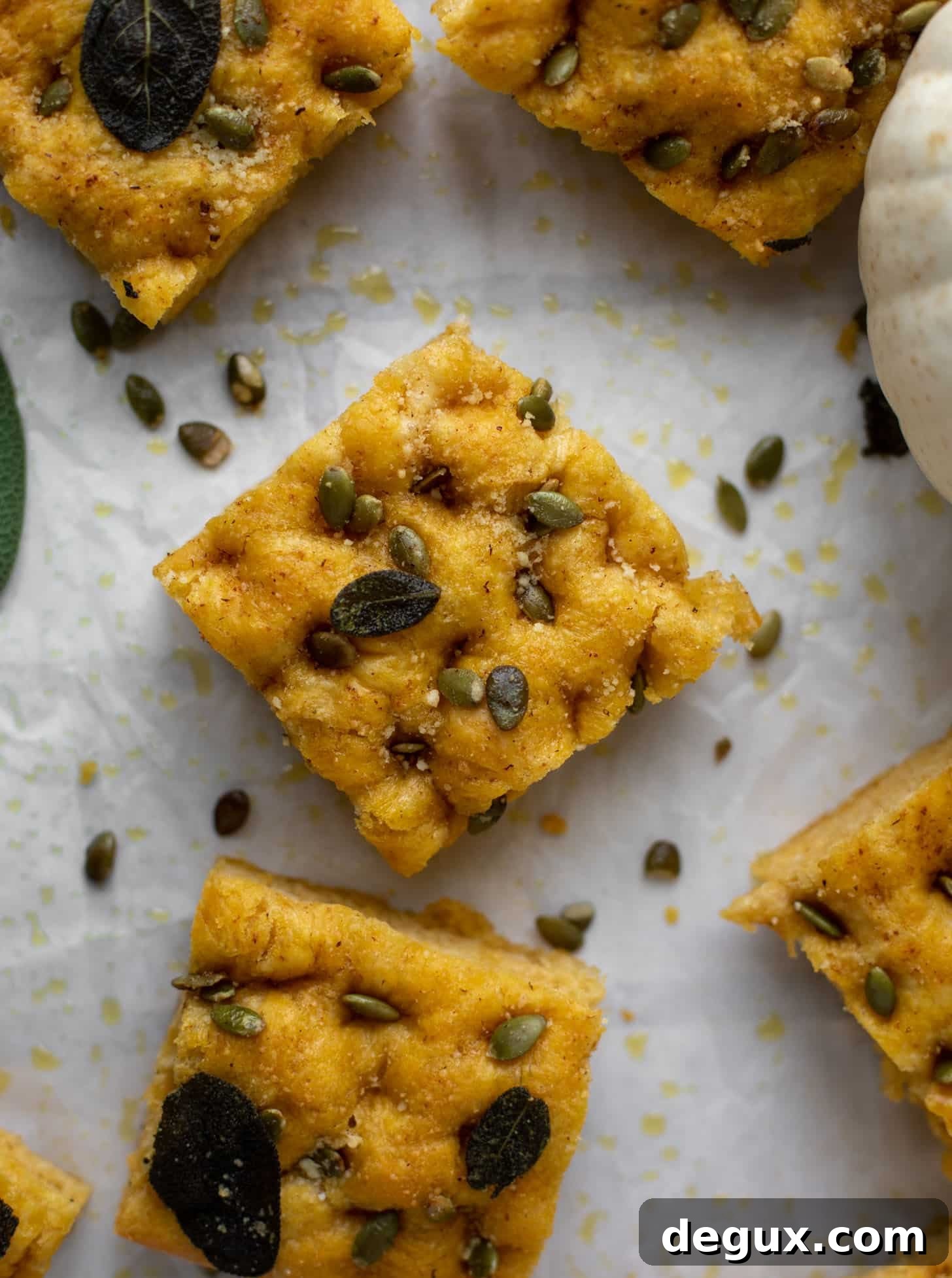 pumpkin focaccia bread with sage and pepitas