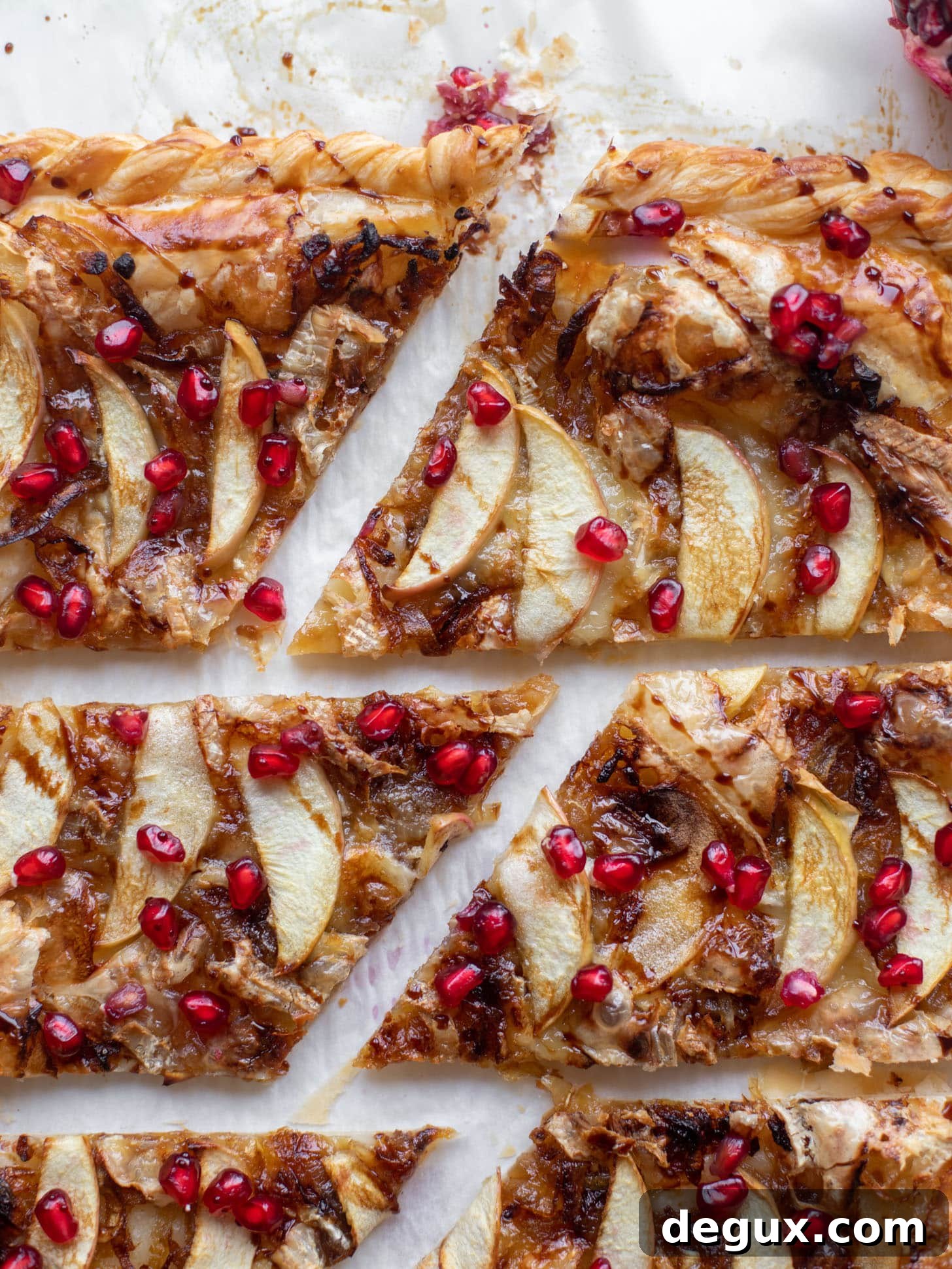 Caramelized Onion, Apple & Brie Tart Recipe — Savory-Sweet Tart 8 caramelized onion, apple and brie puff pastry tart with pomegranate molasses