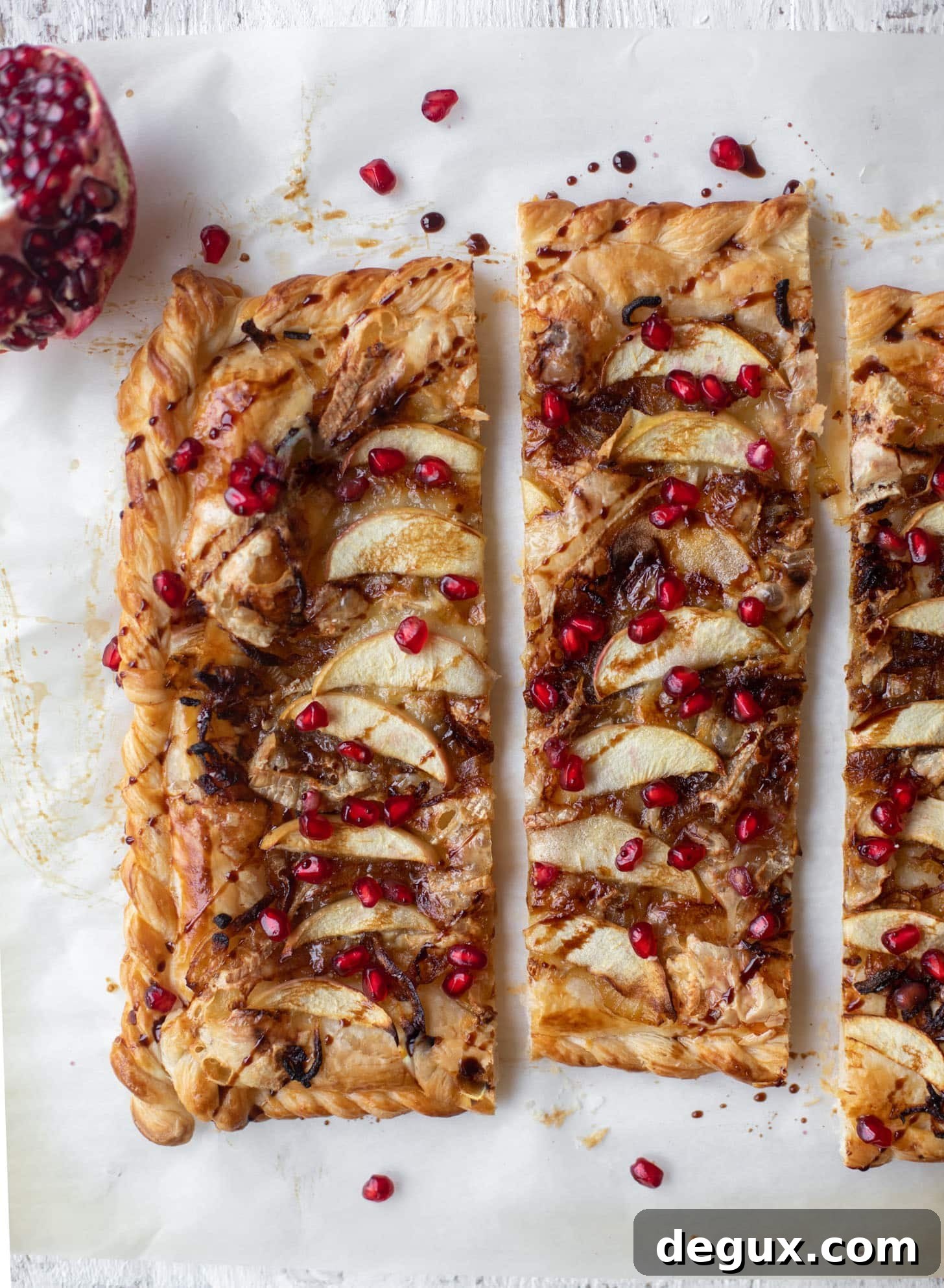 Caramelized Onion, Apple & Brie Tart Recipe — Savory-Sweet Tart 10 caramelized onion, apple and brie puff pastry tart with pomegranate molasses