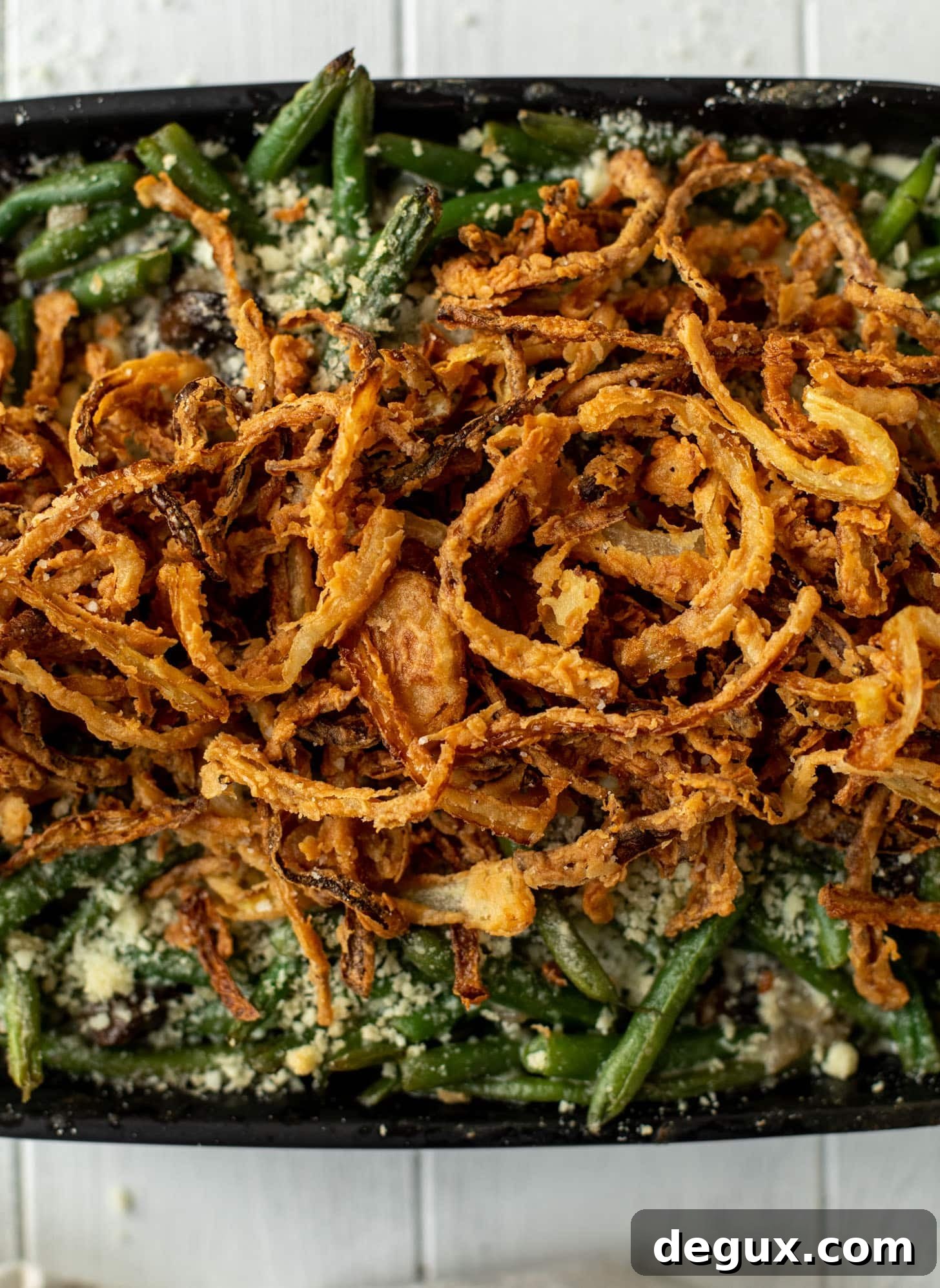 green bean casserole with crispy french fried onions