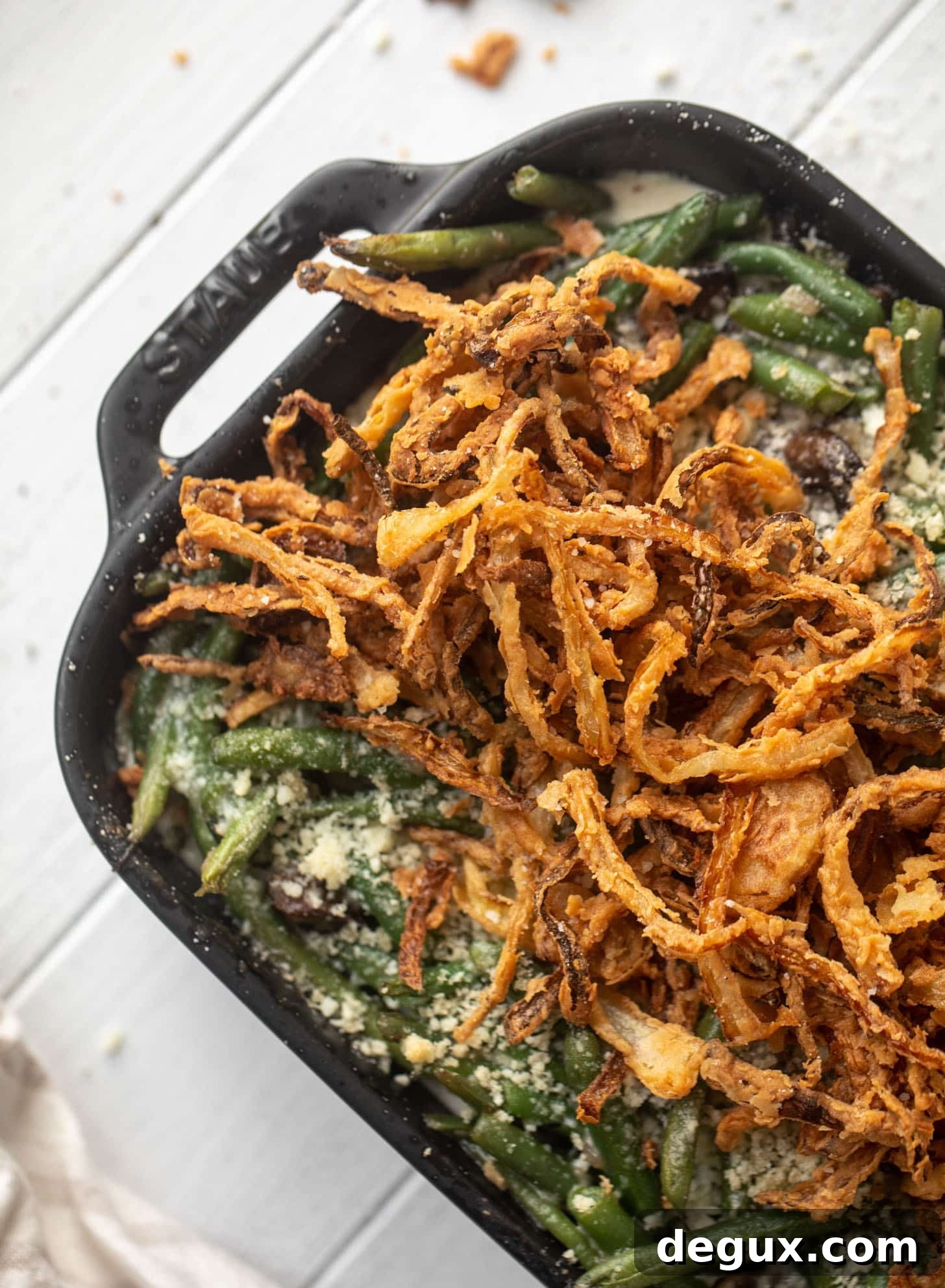 green bean casserole with crispy french fried onions