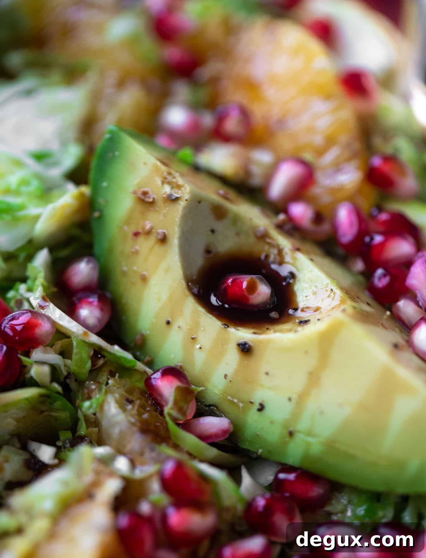 Citrus Shredded Brussels Sprouts Salad with Avocado & Pomegranate 11 shredded citrus brussels sprouts salad with avocado and pomegranate