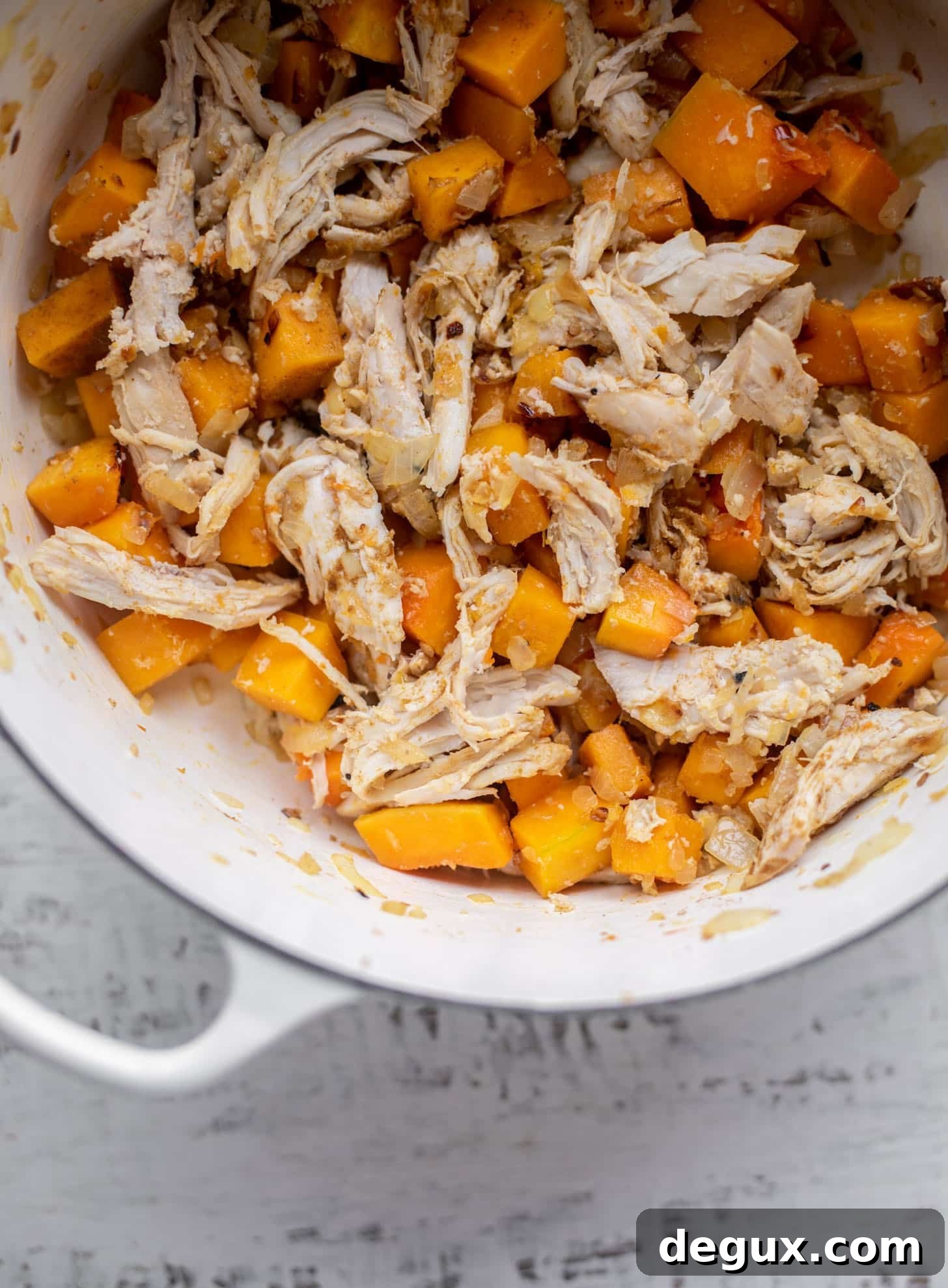 Creamy Butternut Squash White Chicken Chili Recipe 4 butternut and chicken in pot
