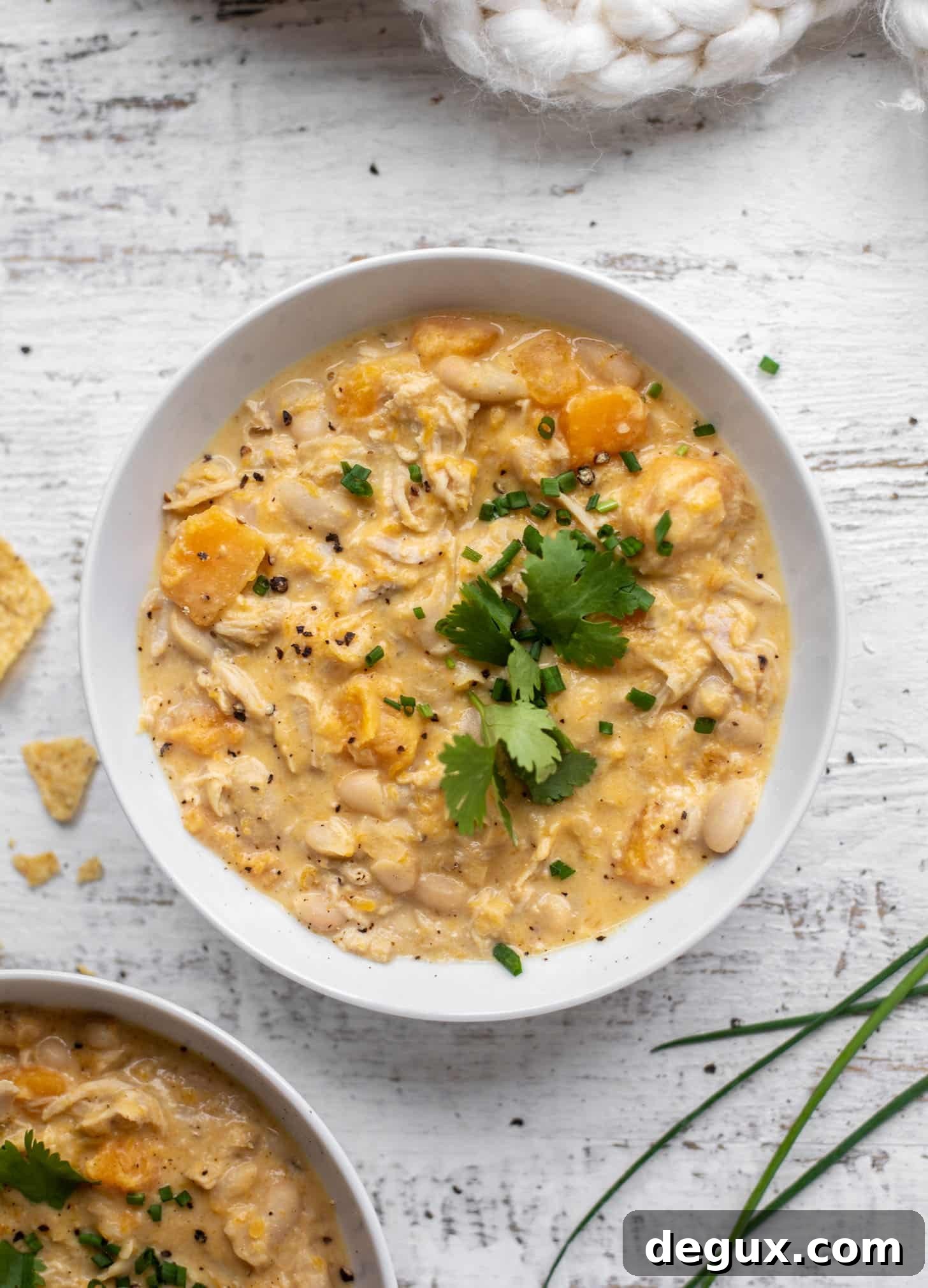 Creamy Butternut Squash White Chicken Chili Recipe 7 butternut white chicken chili with cilantro and chives