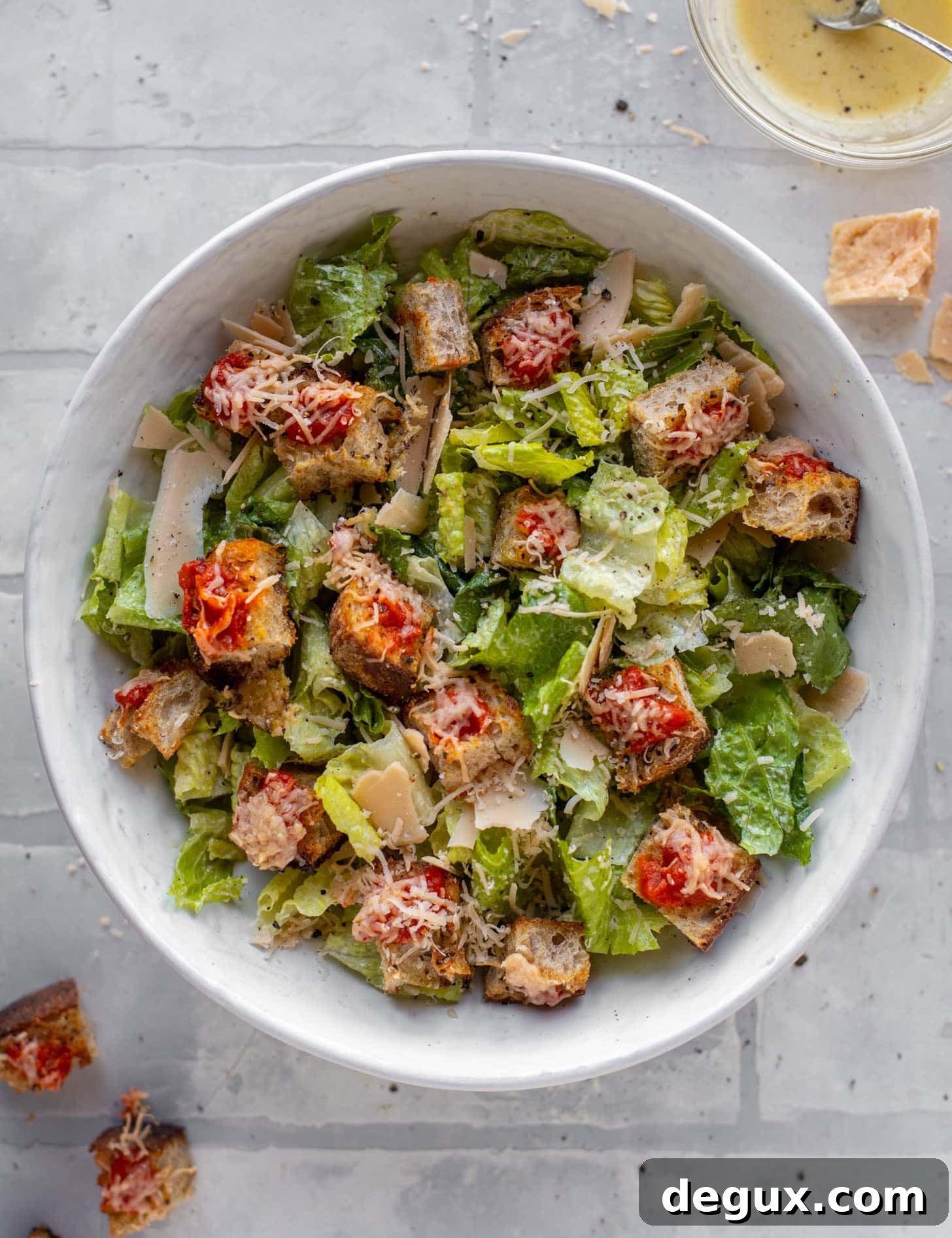 caesar salad with pizza croutons