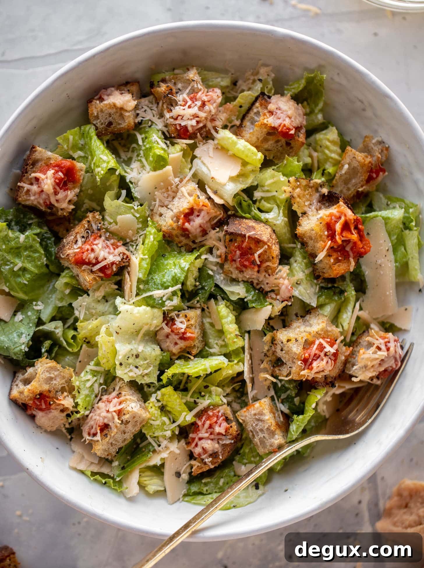 caesar salad with pizza croutons