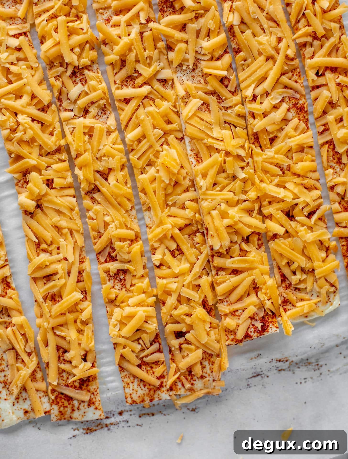 cheddar chipotle puff pastry sliced into strips