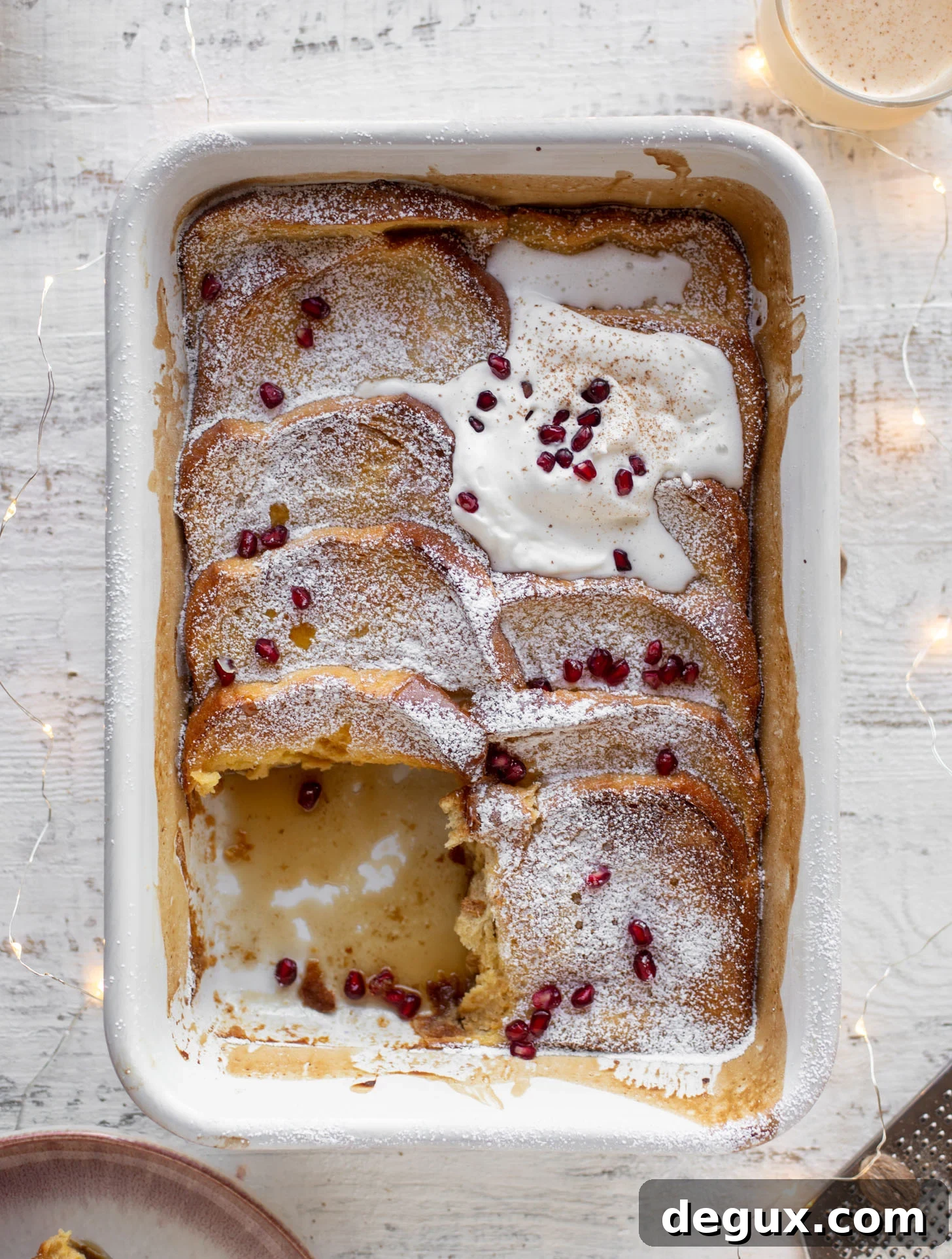eggnog creme brulee french toast with bourbon whipped cream