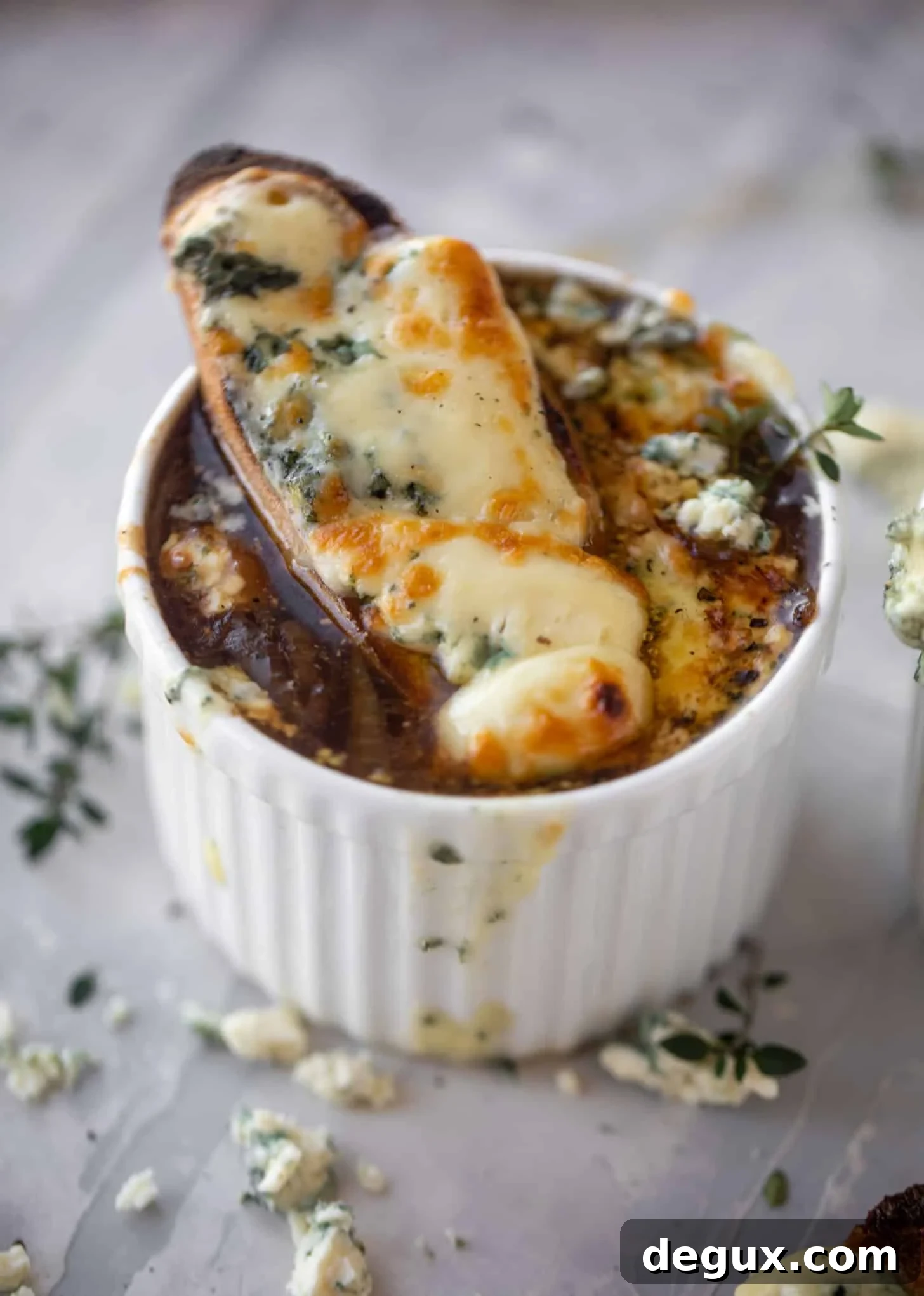 french onion soup with brûléed blue cheese