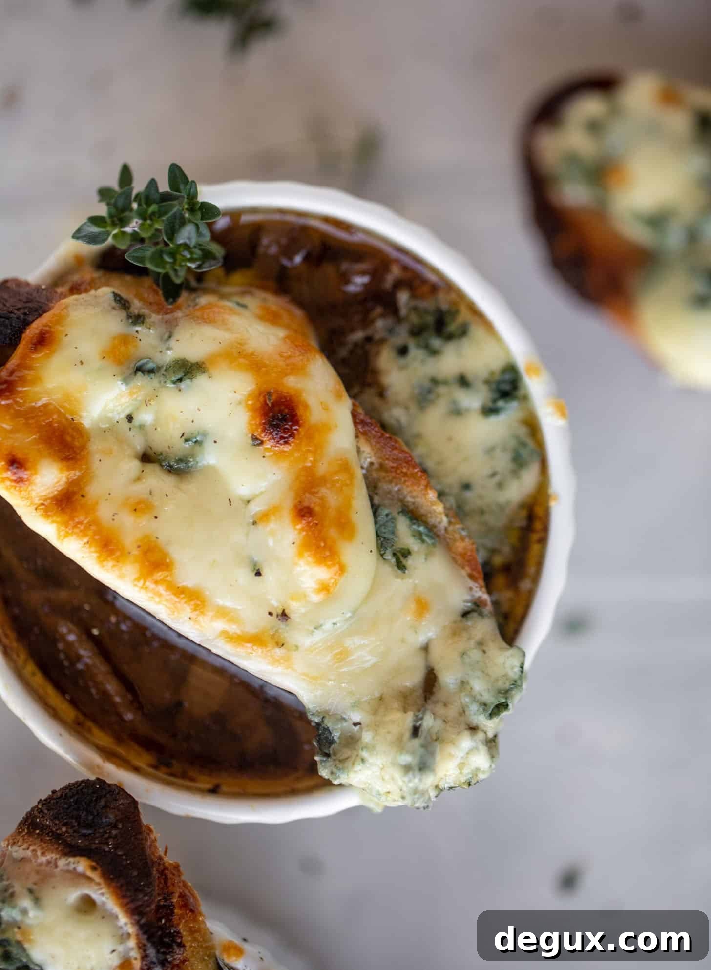 french onion soup with brûléed blue cheese