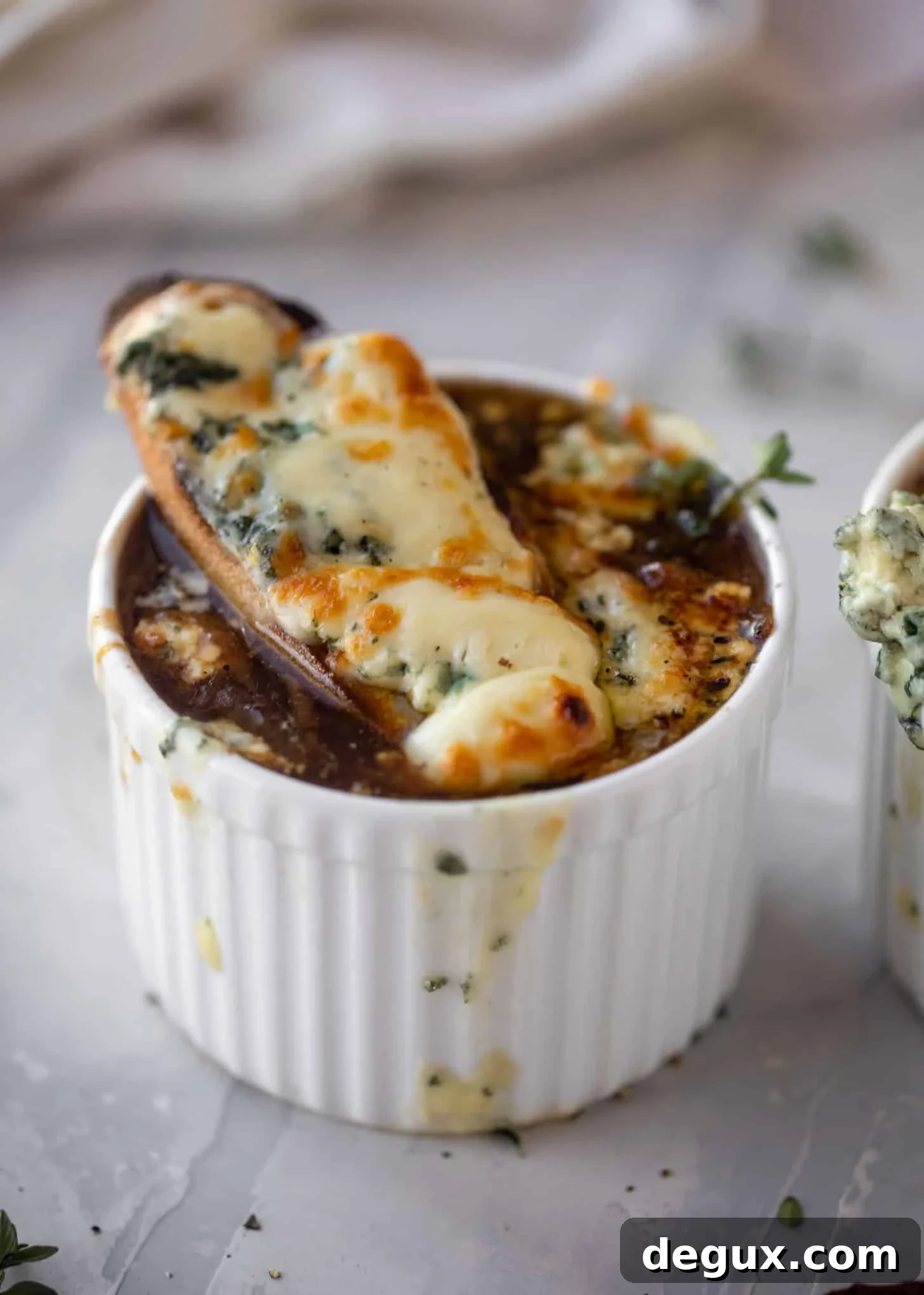 french onion soup with brûléed blue cheese