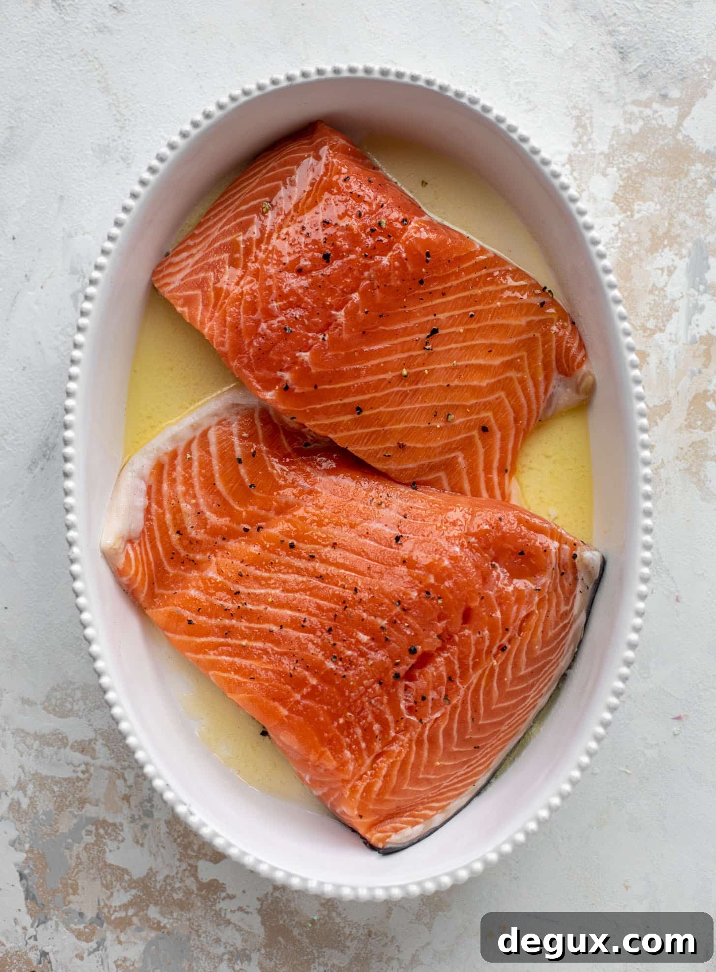salmon in a baking dish