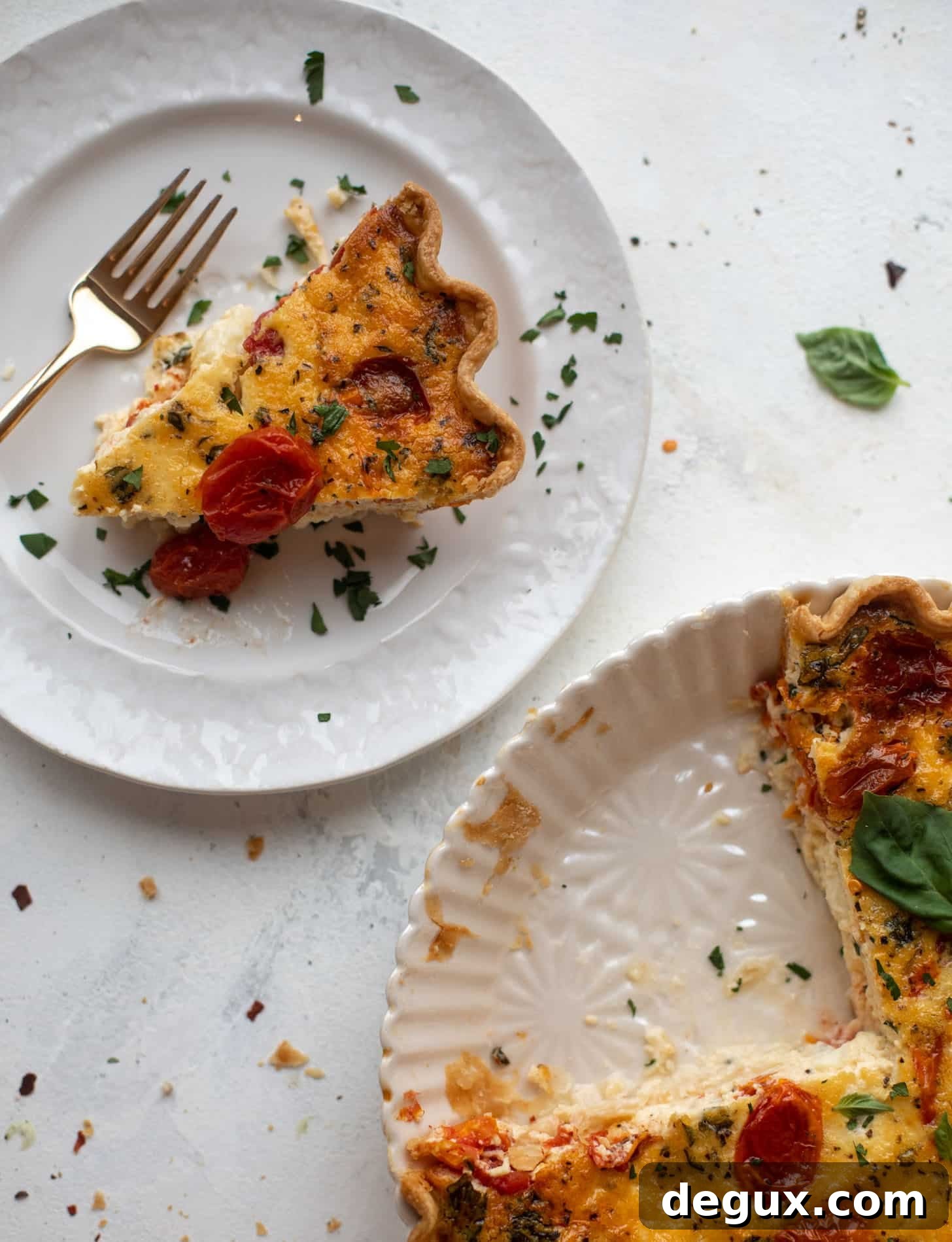 slice of christmas caprese quiche