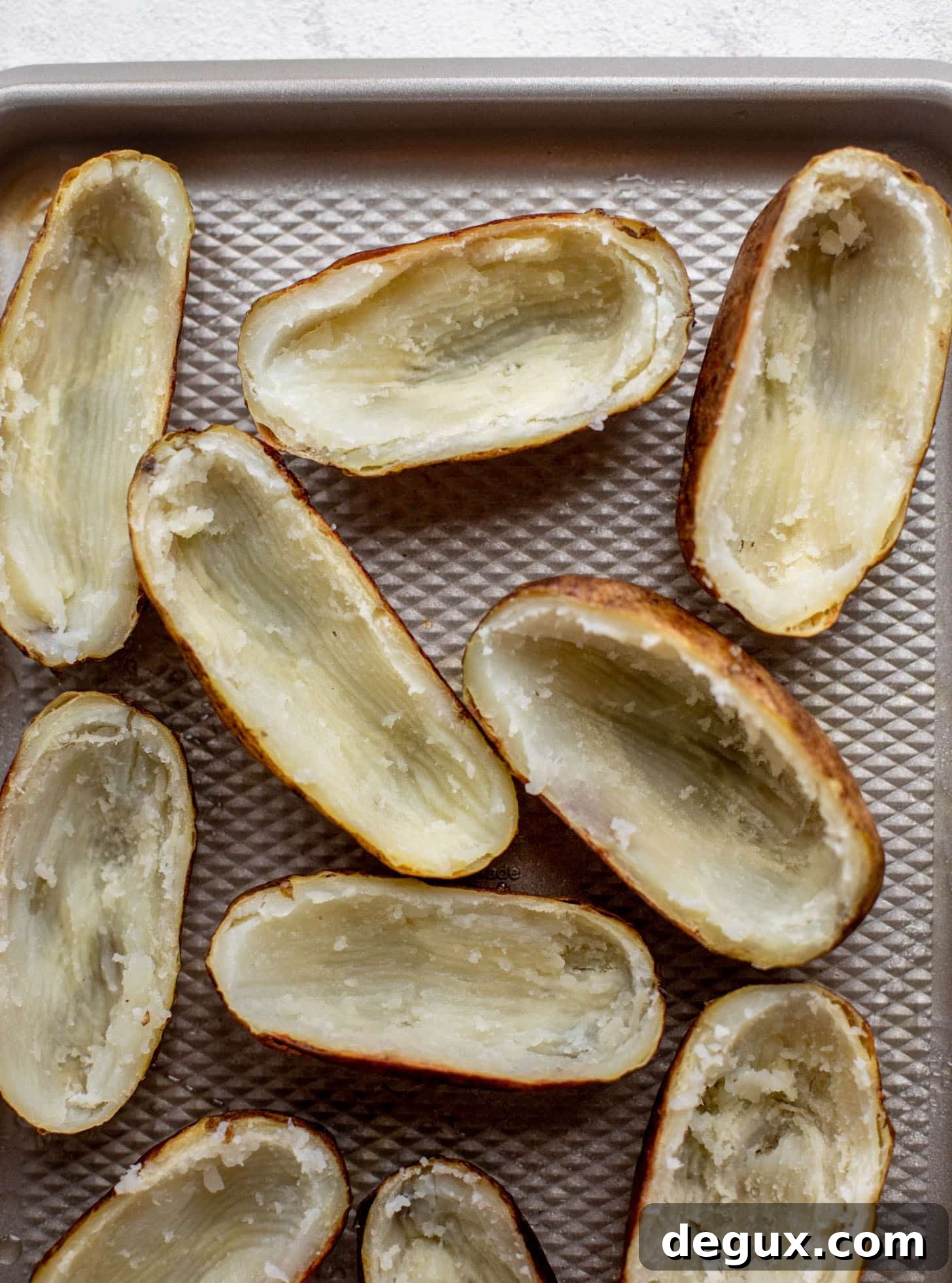 Smoked Cheddar & Caramelized Onion Potato Skins Recipe 3 scooped out russet potatoes