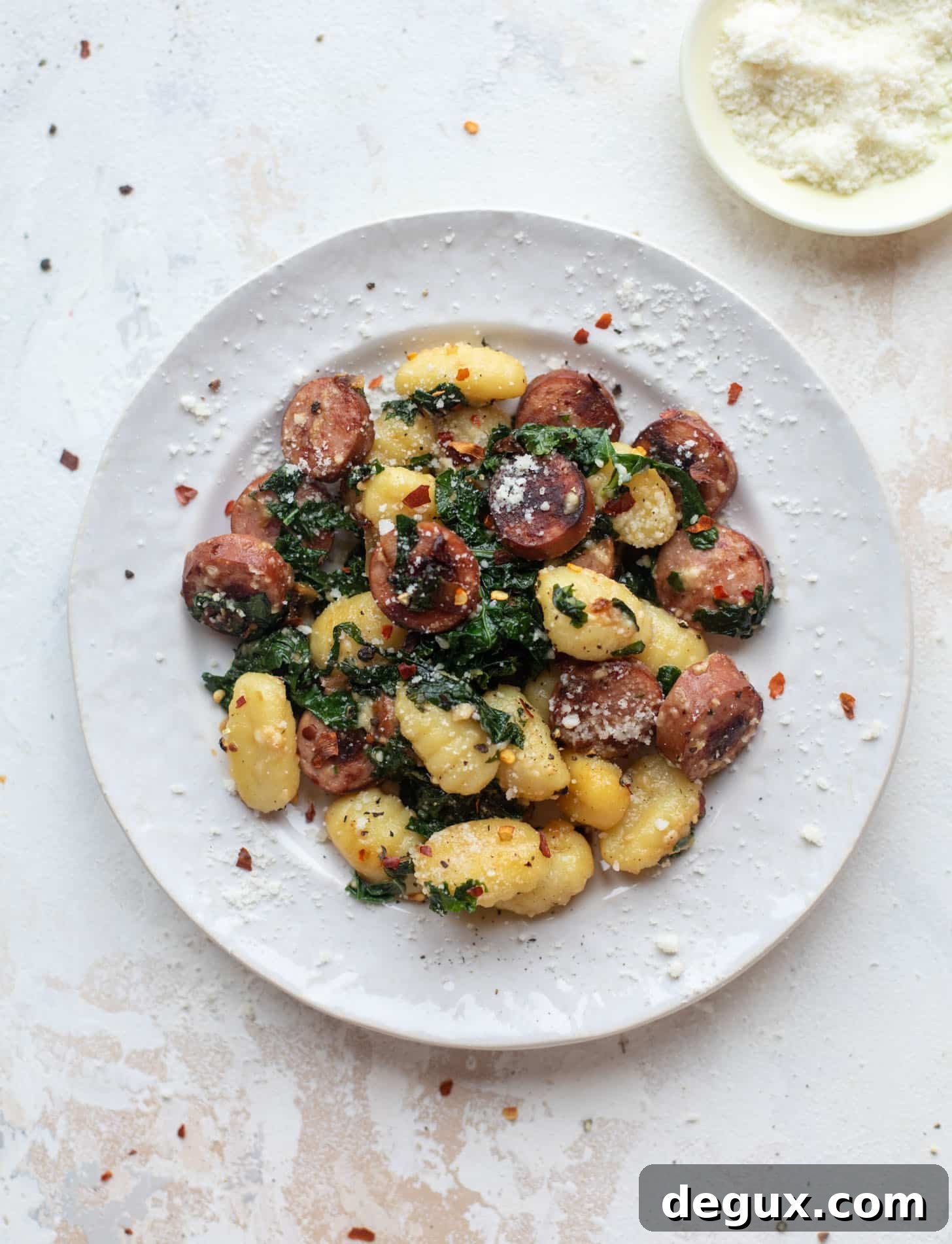 smoked sausage and kale gnocchi skillet