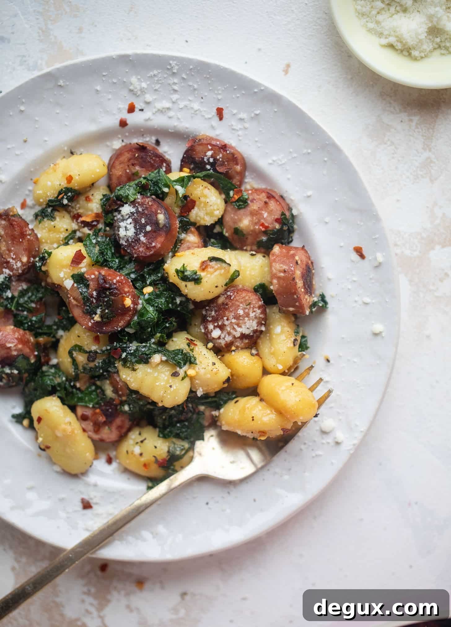 smoked sausage and kale gnocchi skillet