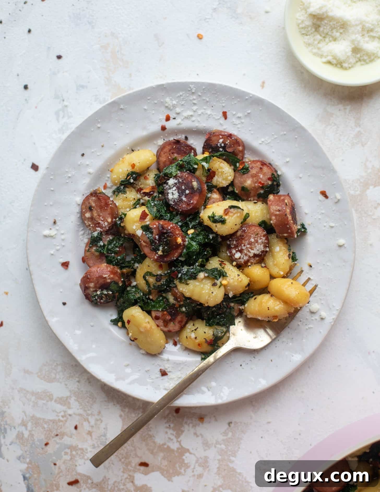 smoked sausage and kale gnocchi skillet