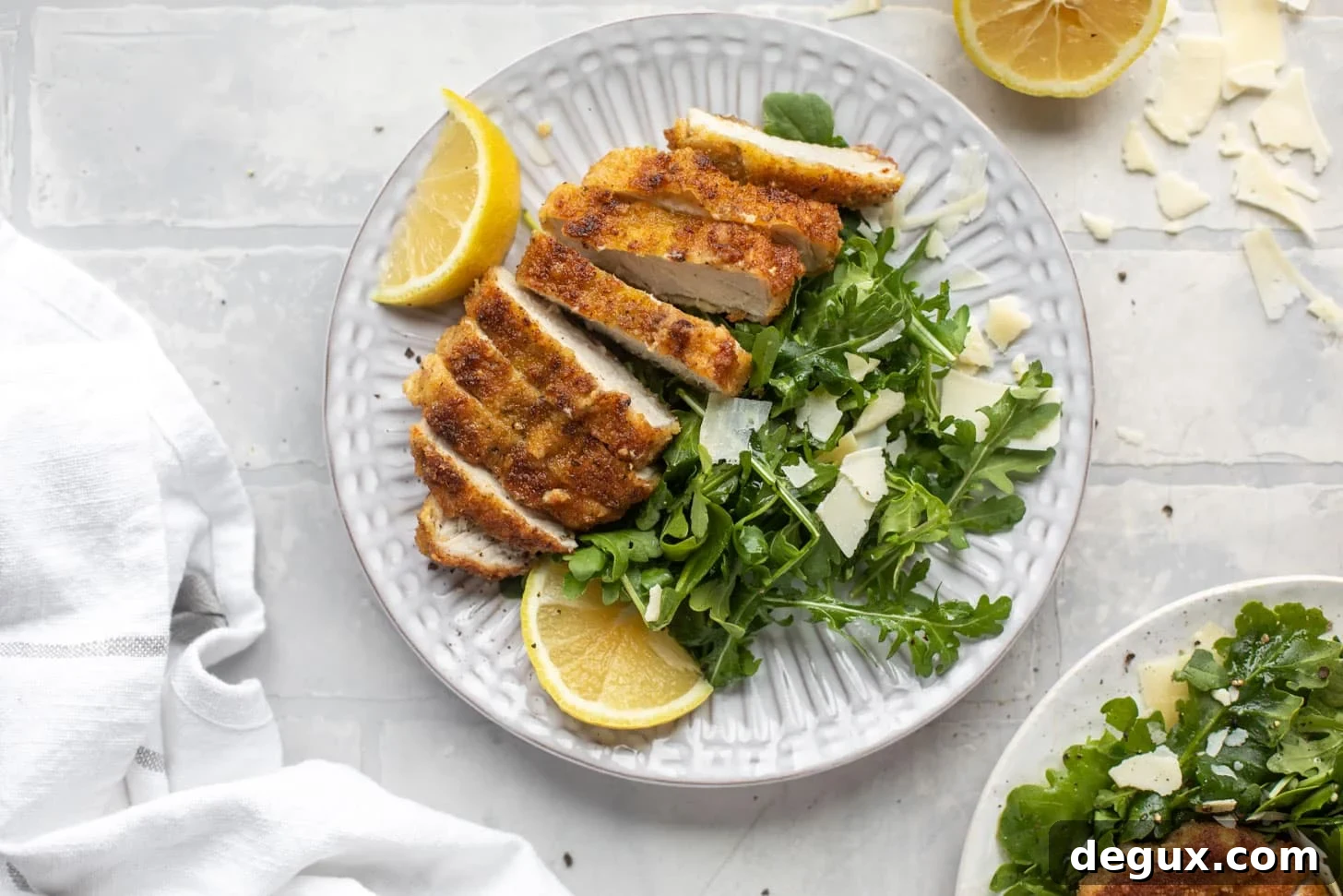 Crispy Pork Milanese with Lemon-Parmesan Arugula Salad 8 pork milanese with lemon arugula greens